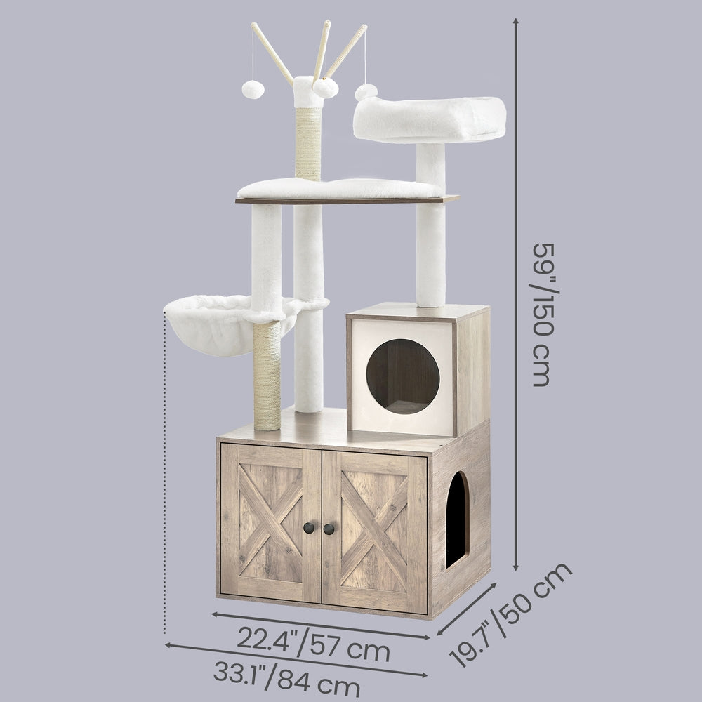 Cat Tree - Wood and Plush - Greige