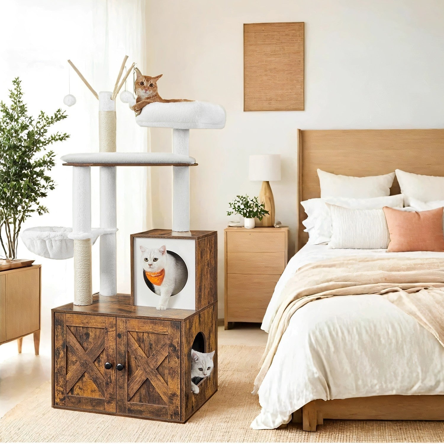 Cat Tree - Wood - Cloud White