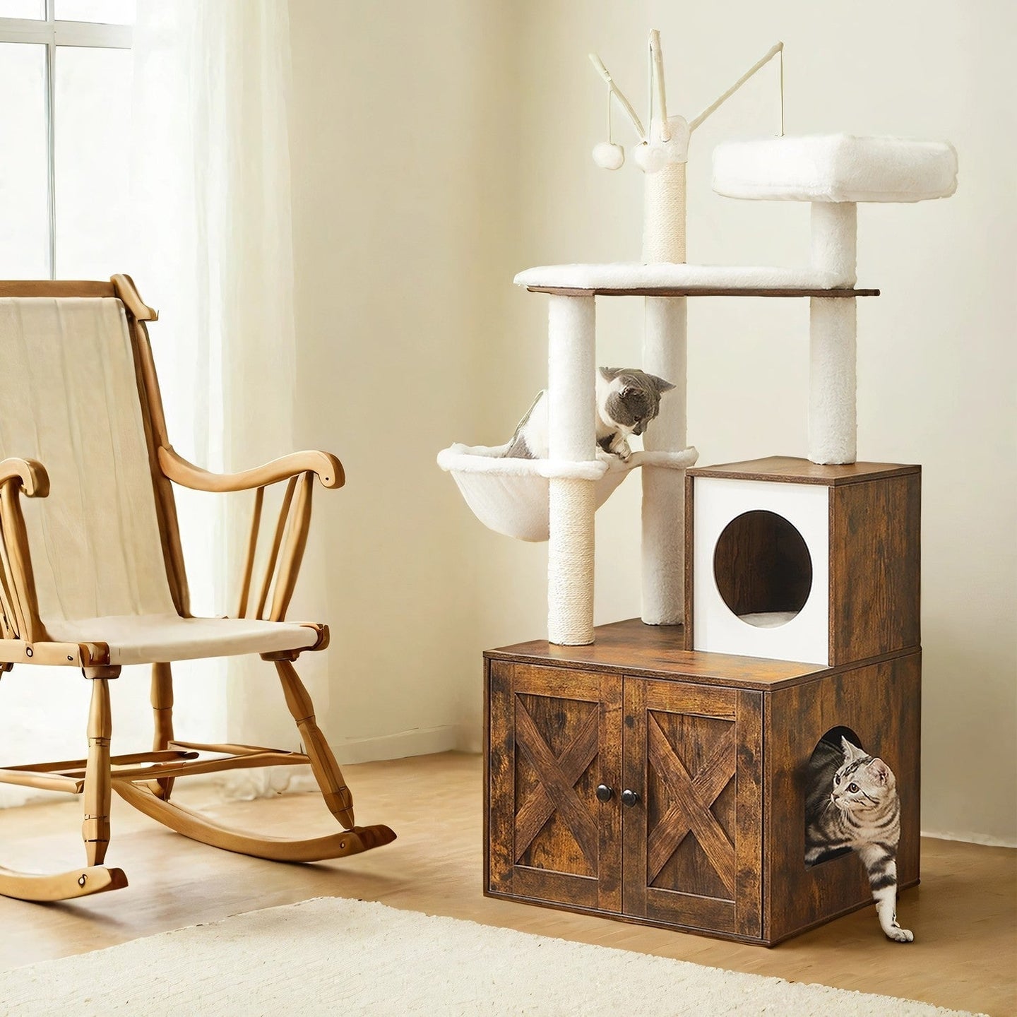 Cat Tree - Wood - Cloud White