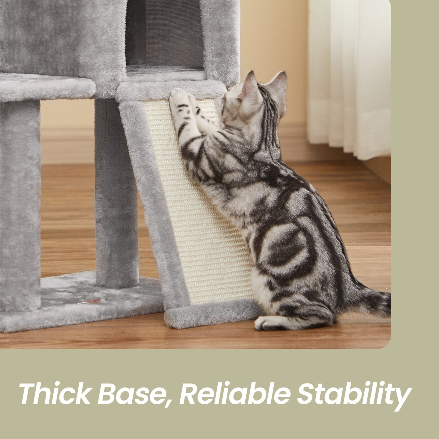 Small Cat Tree - Wood and Plush - Light Gray