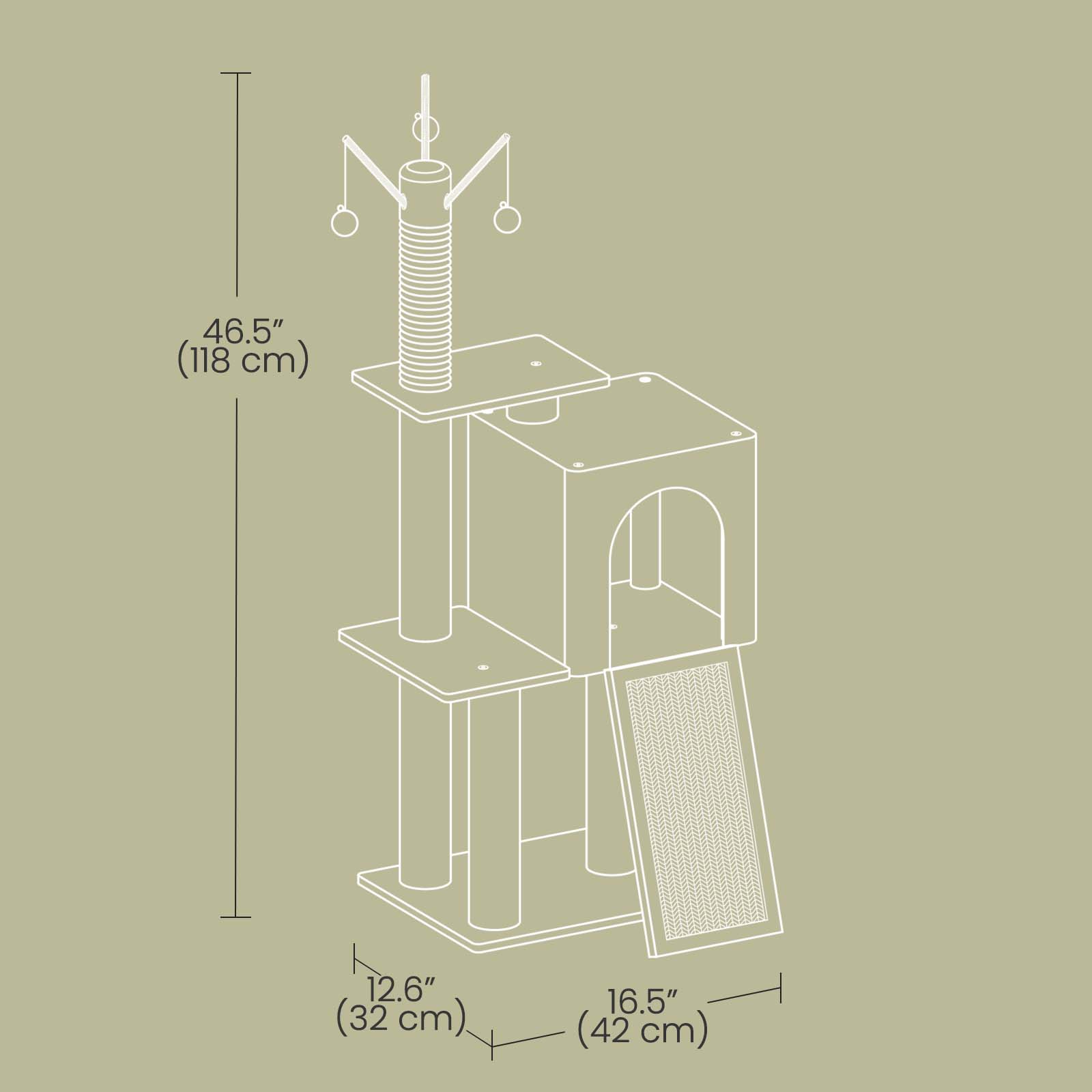 Small Cat Tree - Wood and Plush - Light Gray