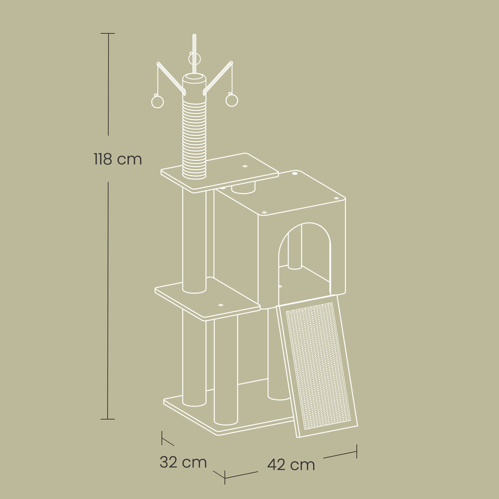 Small Cat Tree - Wood and Plush - Light Gray
