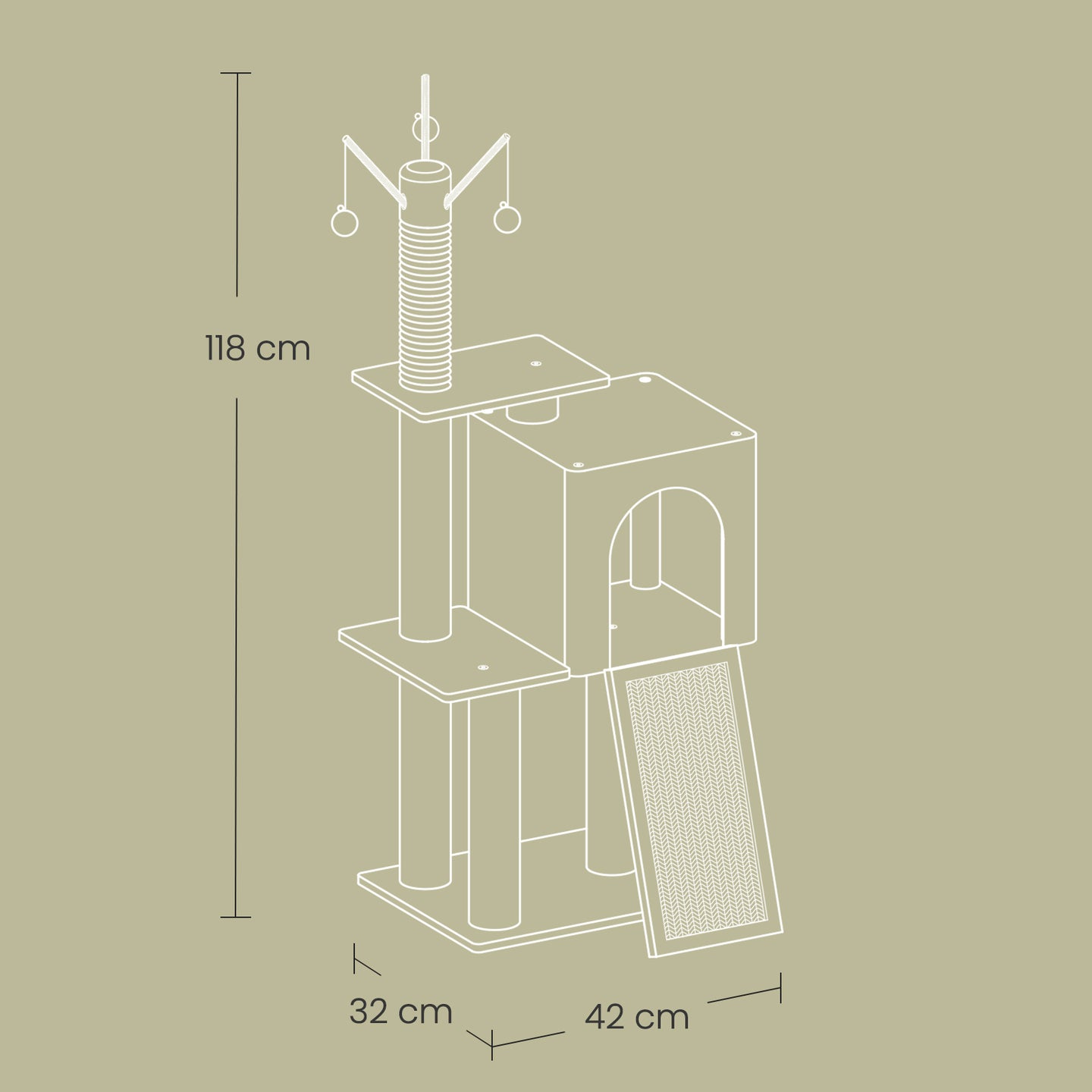 Small Cat Tree - Wood and Plush - Light Gray