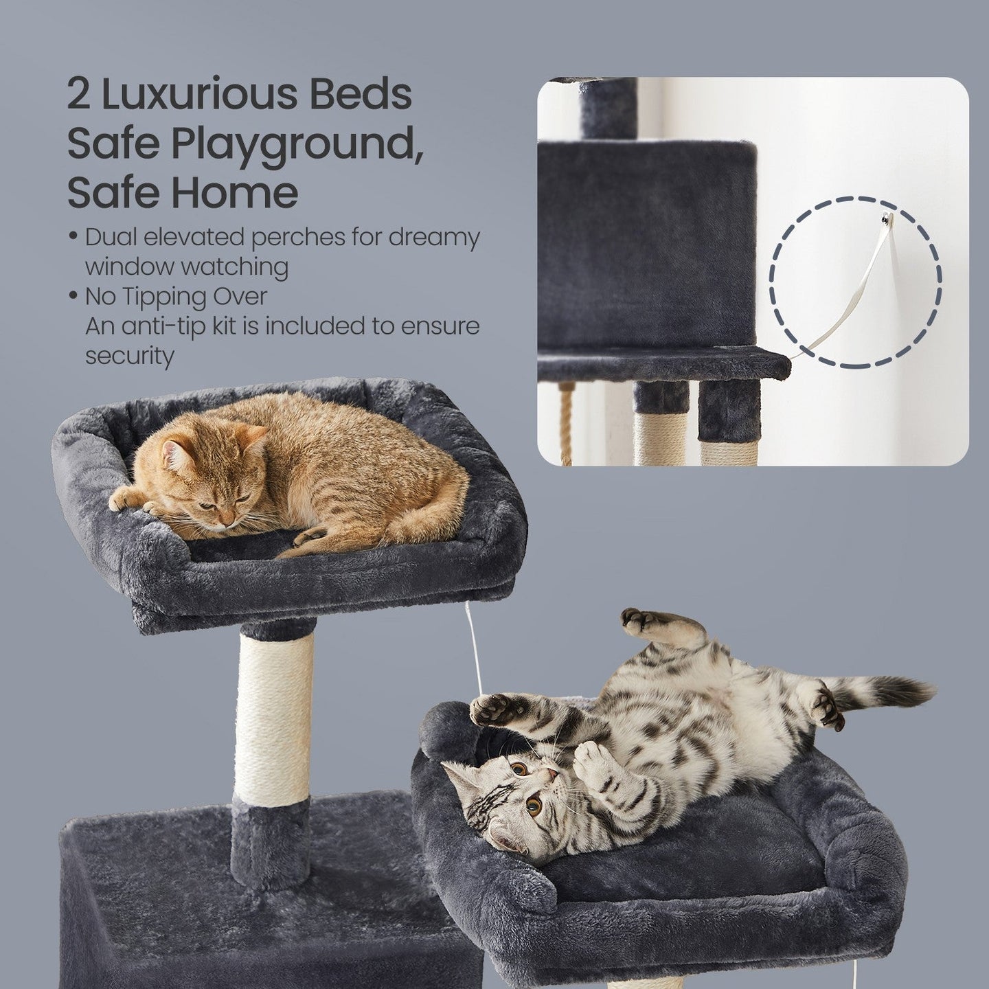 Multi-Level Cat Condo - Engineered Wood - Smoky Gray - 11 Scratching Posts