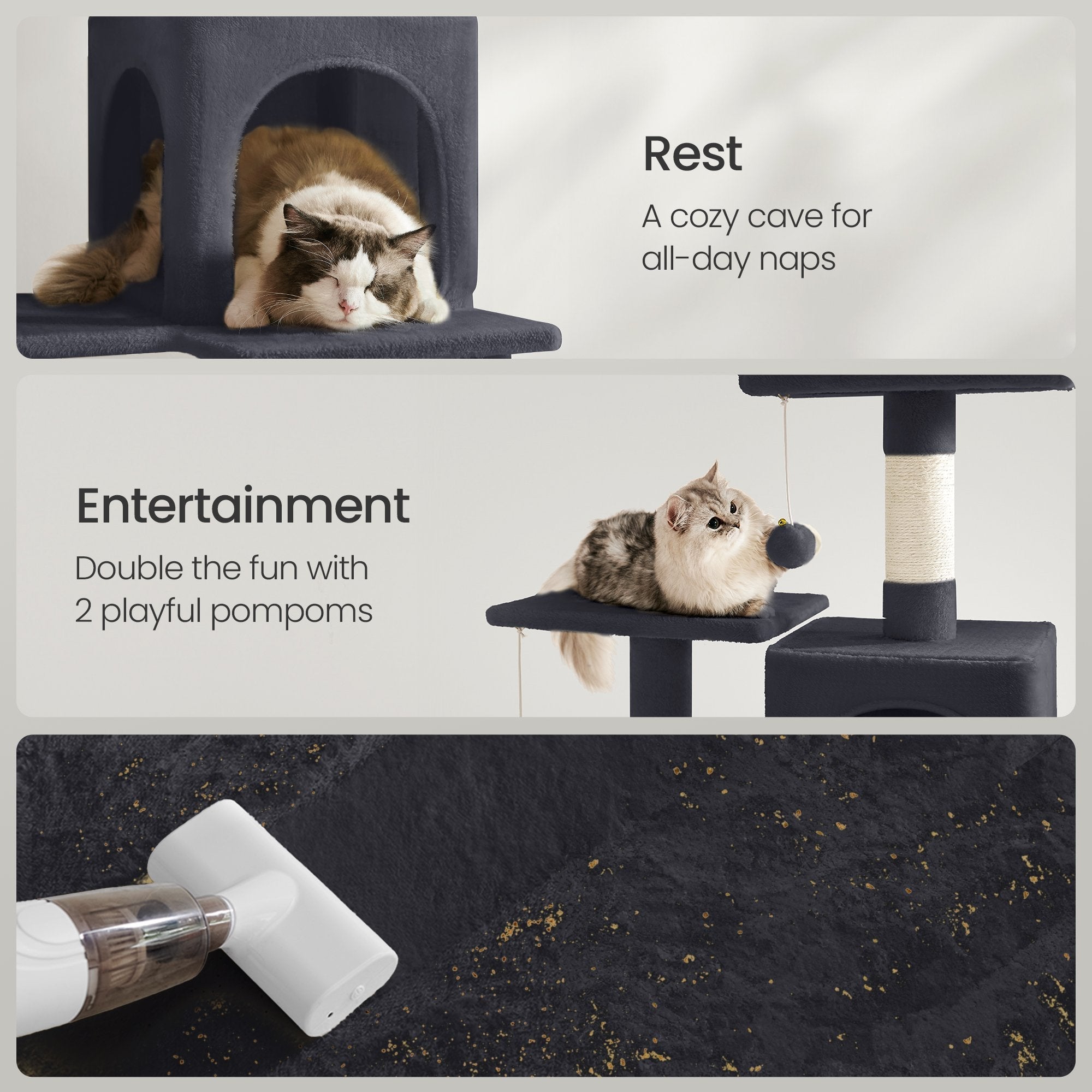 Multi-Level Cat Tree - Engineered Wood - Light Gray - Featuring 4 Scratching Posts