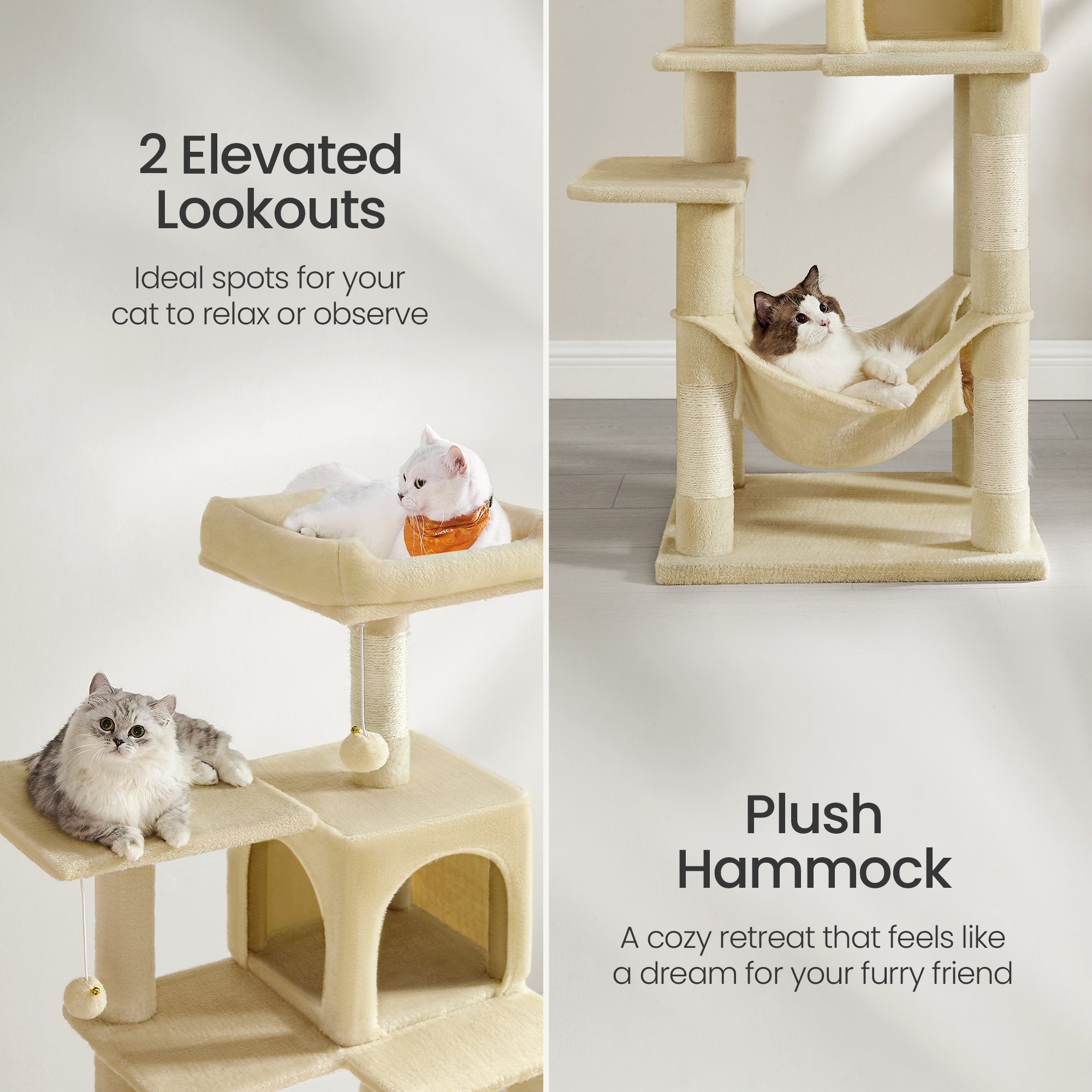 Multi-Level Cat Tree - Engineered Wood - Light Gray - Featuring 4 Scratching Posts