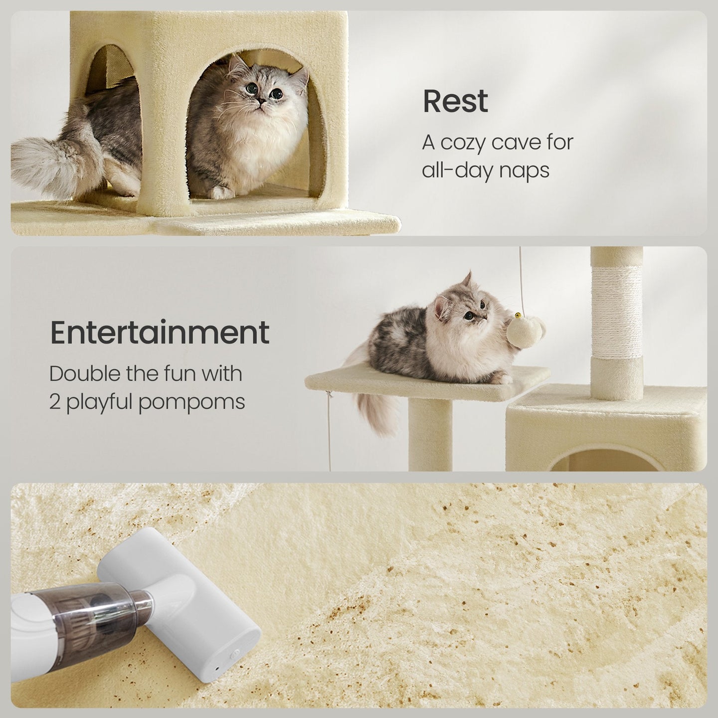 Multi-Level Cat Tree - Engineered Wood - Light Gray - Featuring 4 Scratching Posts