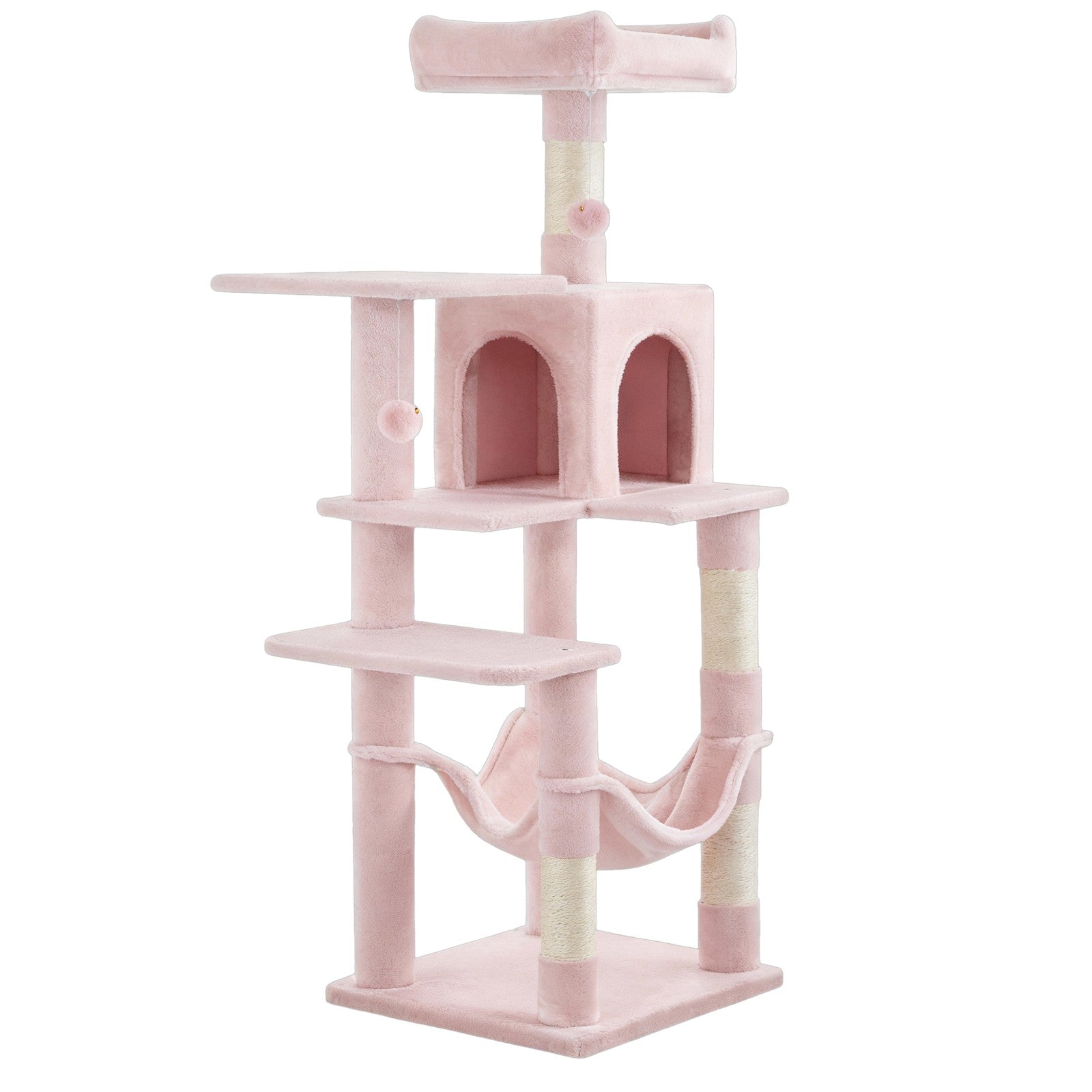 Multi-Level Plush Cat Play Tower - Wood and Plush Fabric - Pink