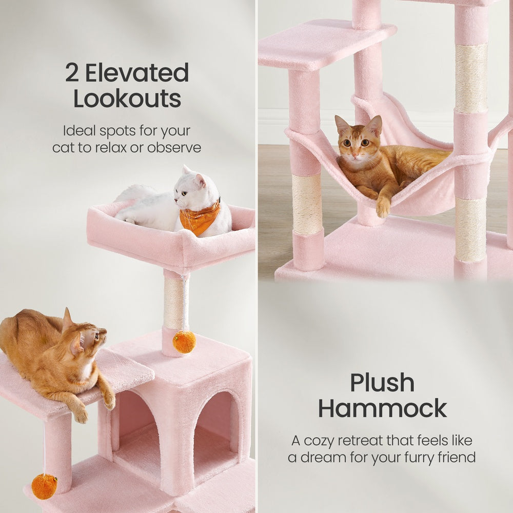 Multi-Level Plush Cat Play Tower - Wood and Plush Fabric - Pink
