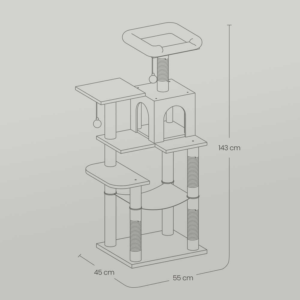 Multi-Level Plush Cat Play Tower - Wood and Plush Fabric - Pink