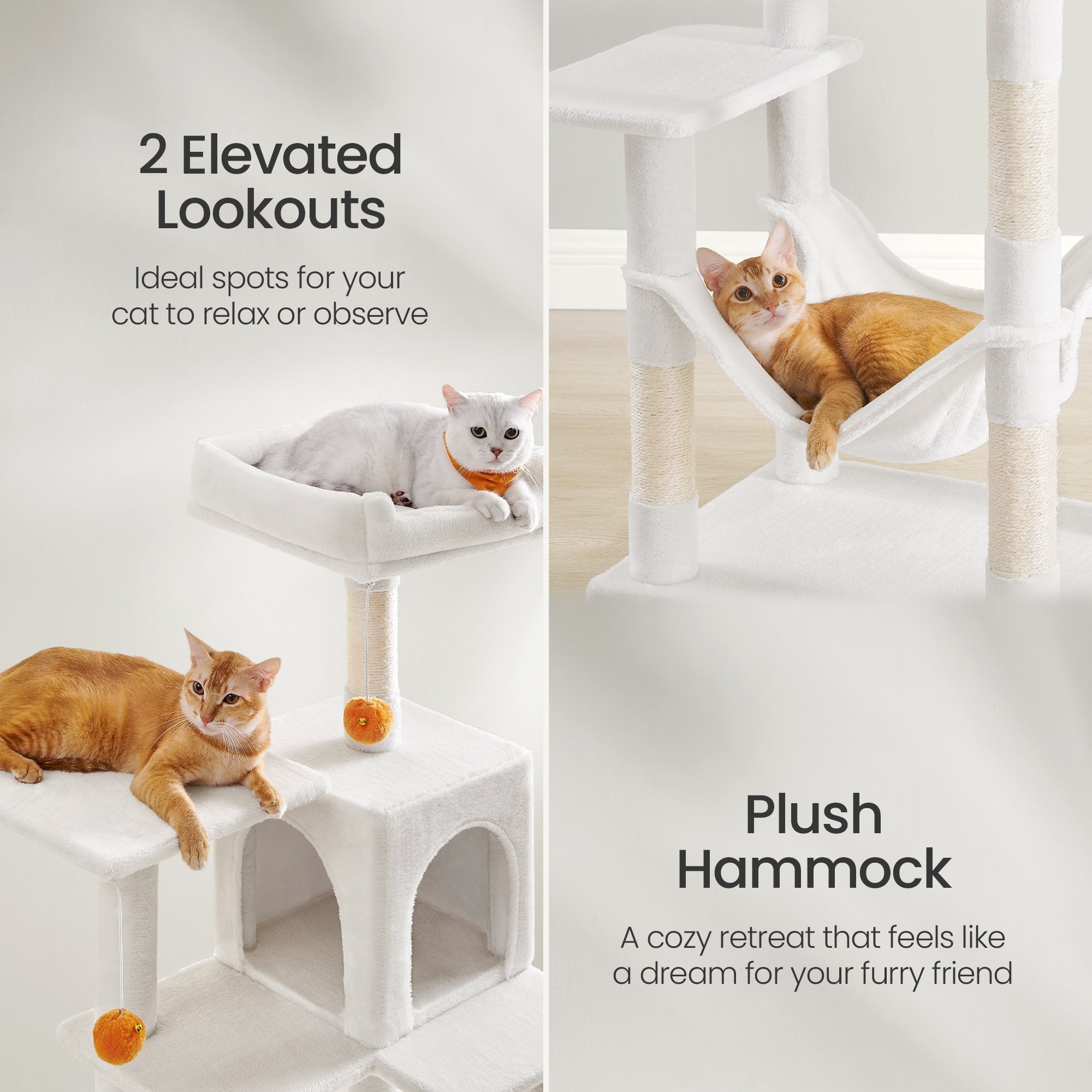 Multi-Level Cat Tree - Engineered Wood - Light Gray - Featuring 4 Scratching Posts