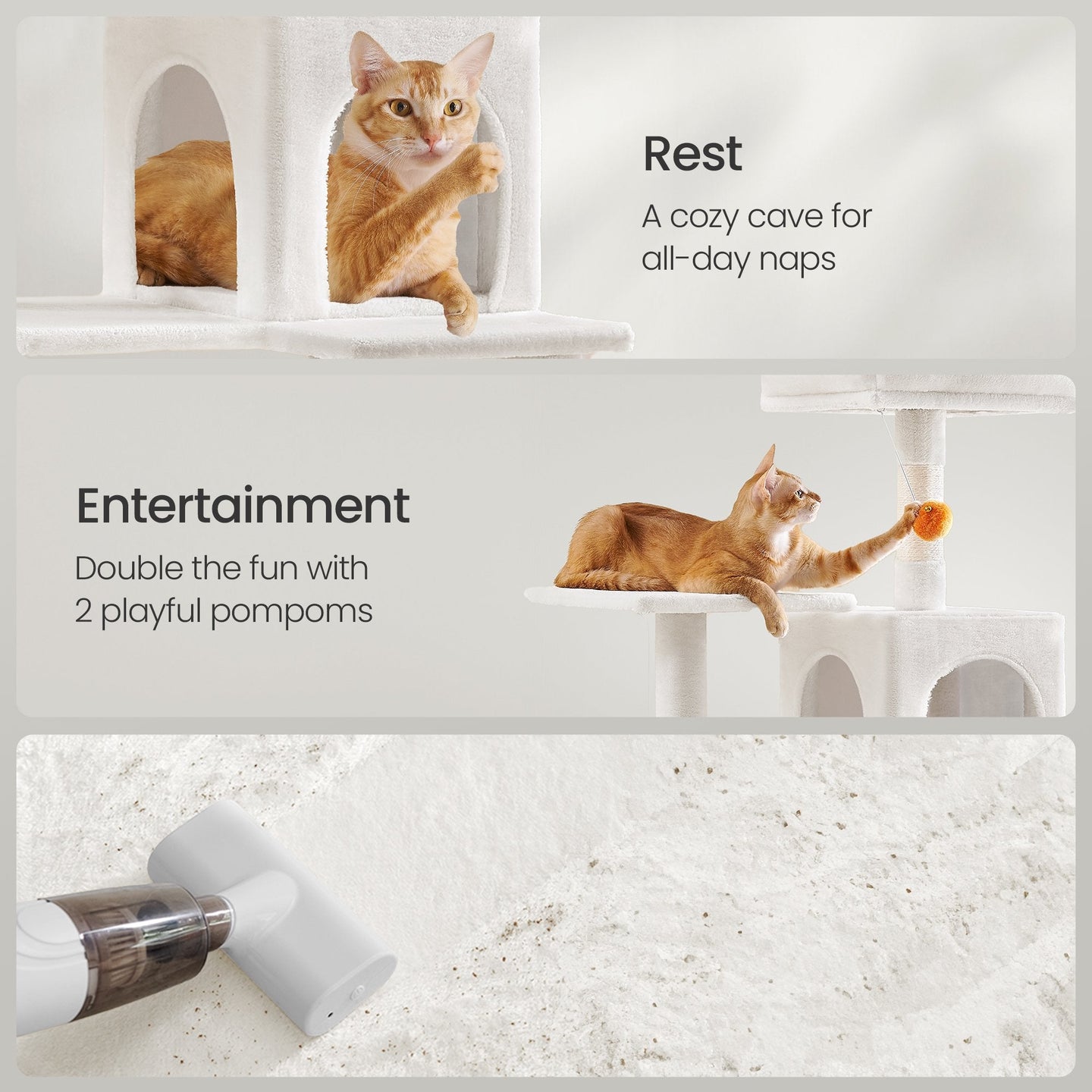 Multi-Level Cat Tree - Engineered Wood - Light Gray - Featuring 4 Scratching Posts
