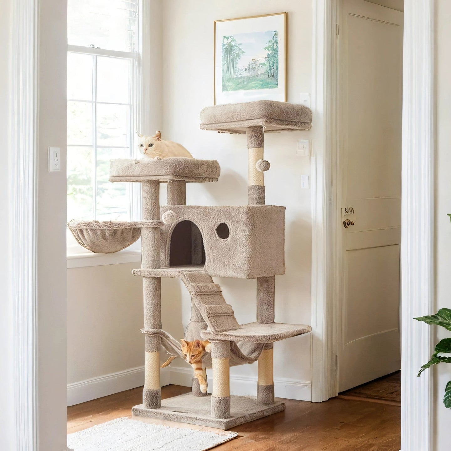 Cat Condo - Plush Fabric - Gradient Brown - Ultra-Soft with Sisal Posts