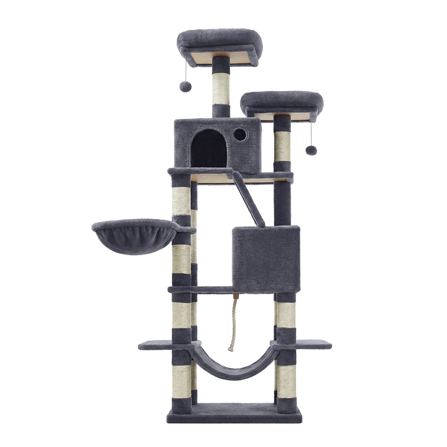 Multi-Level Cat Tree Tower - Wood and Plush - Grey