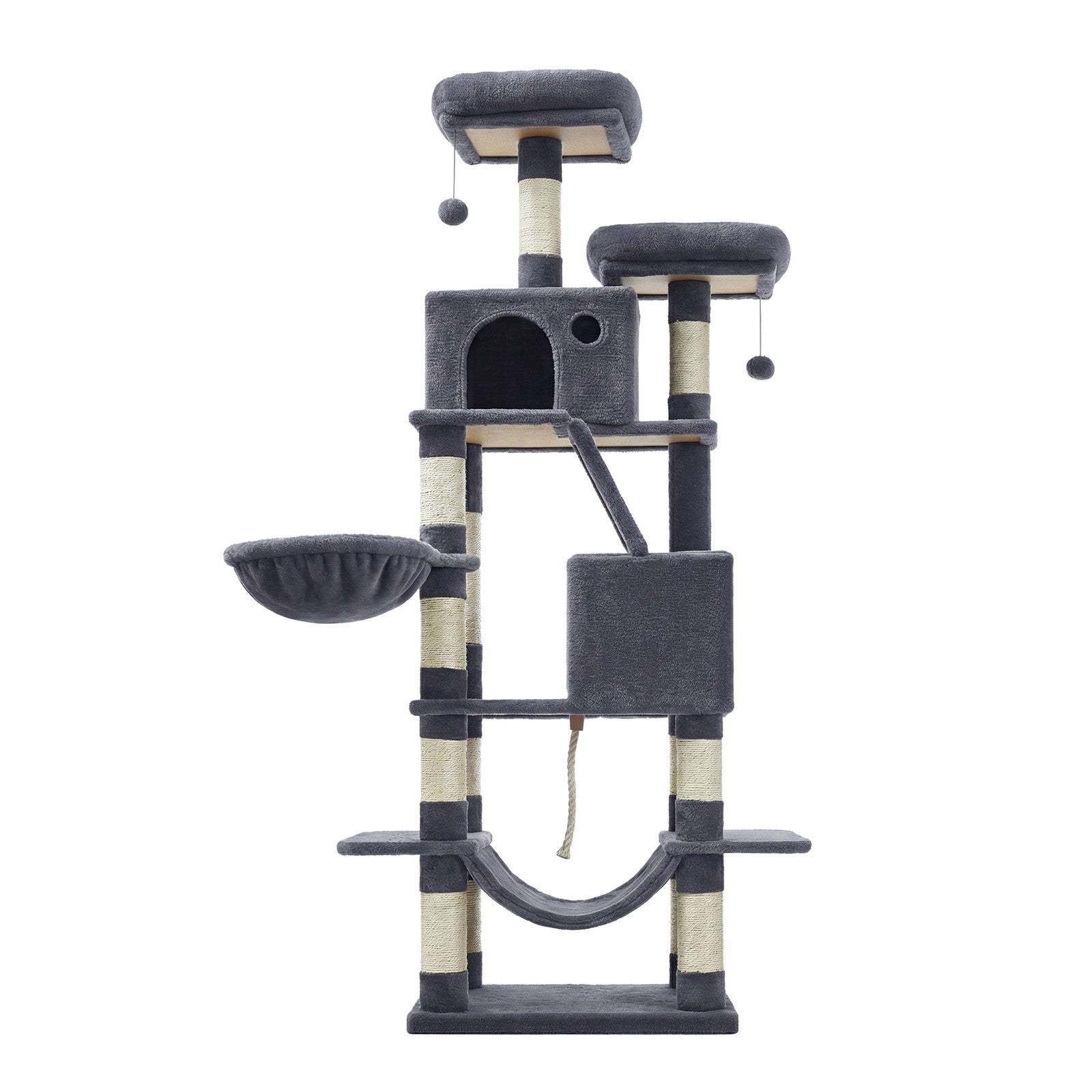 Multi-Level Cat Tree Tower - Wood and Plush - Grey