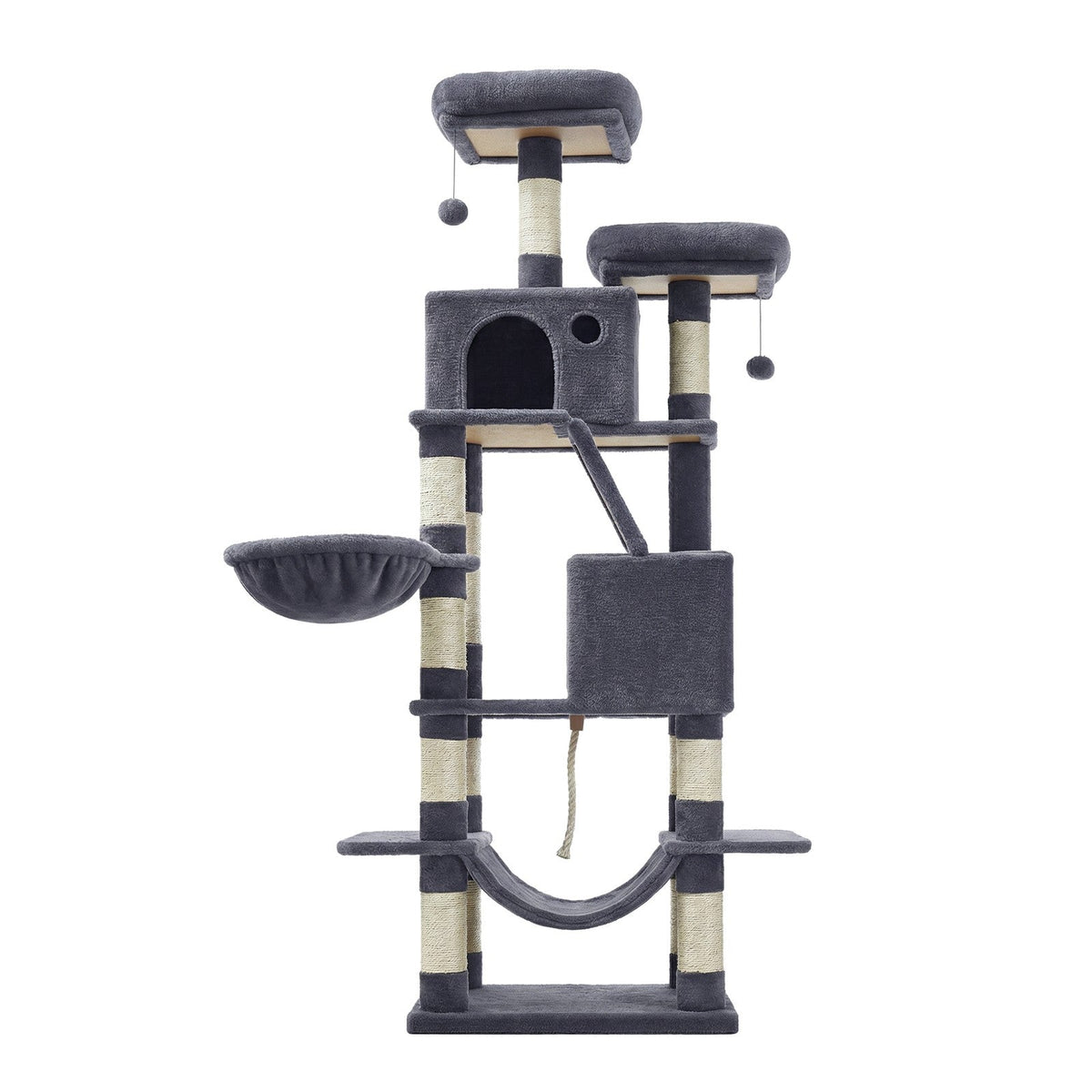 Multi-Level Cat Tree Tower - Wood and Plush - Grey
