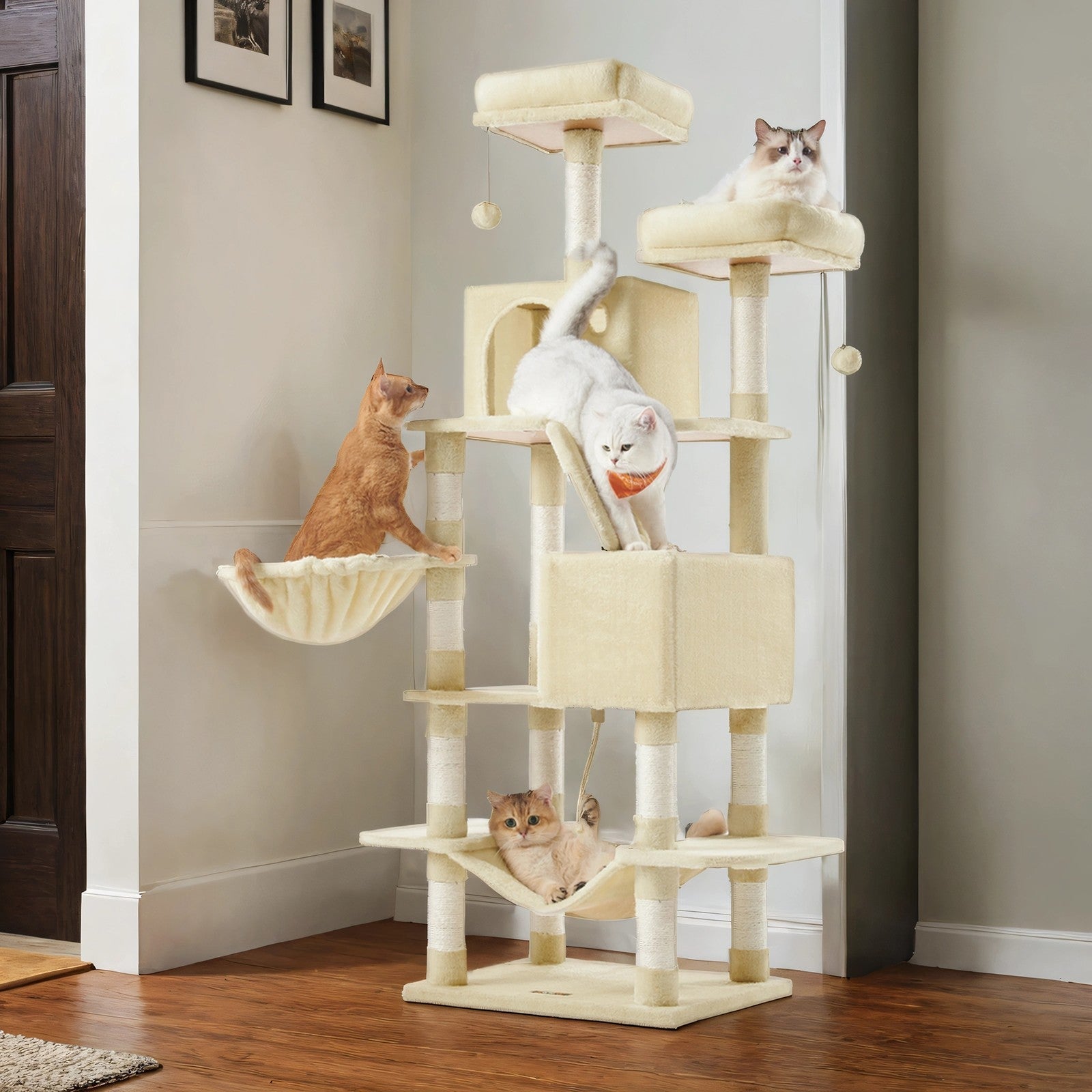 Large Cat Tree - Engineered Wood - Smoky Gray - 13 Scratching Posts