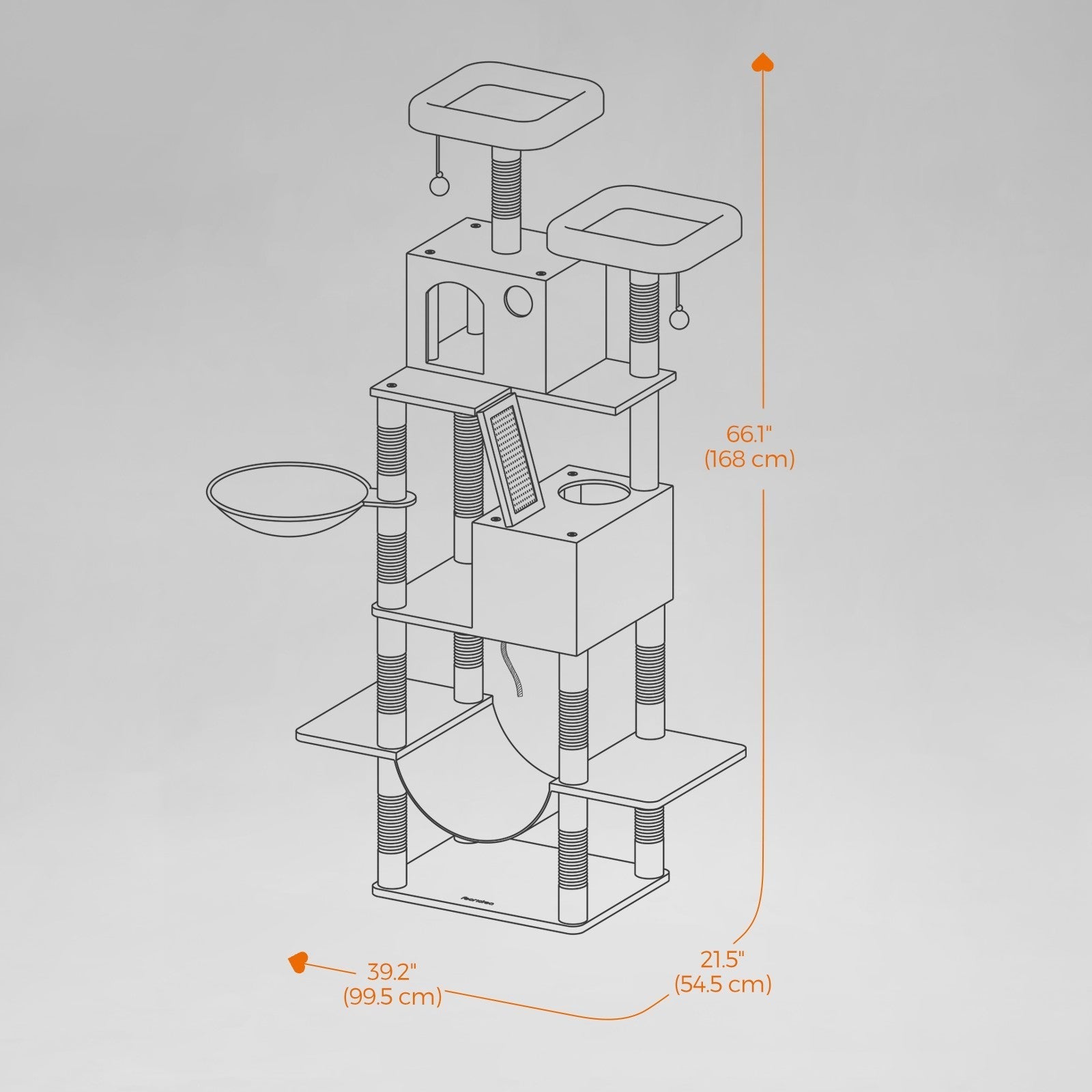 Large Cat Tree - Engineered Wood - Smoky Gray - 13 Scratching Posts