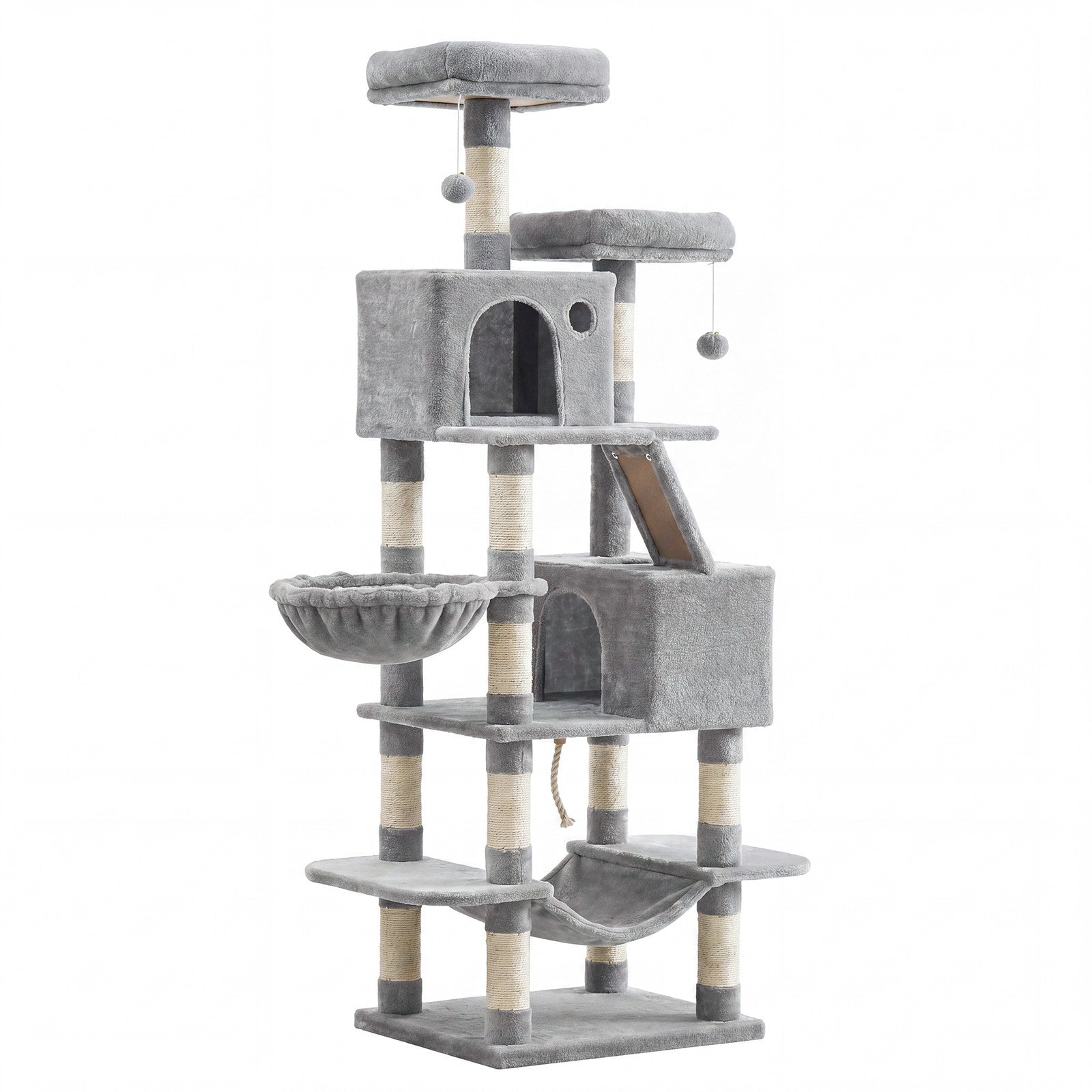 Large Cat Tree - Wood and Plush - Gray - with 13 Scratching Posts