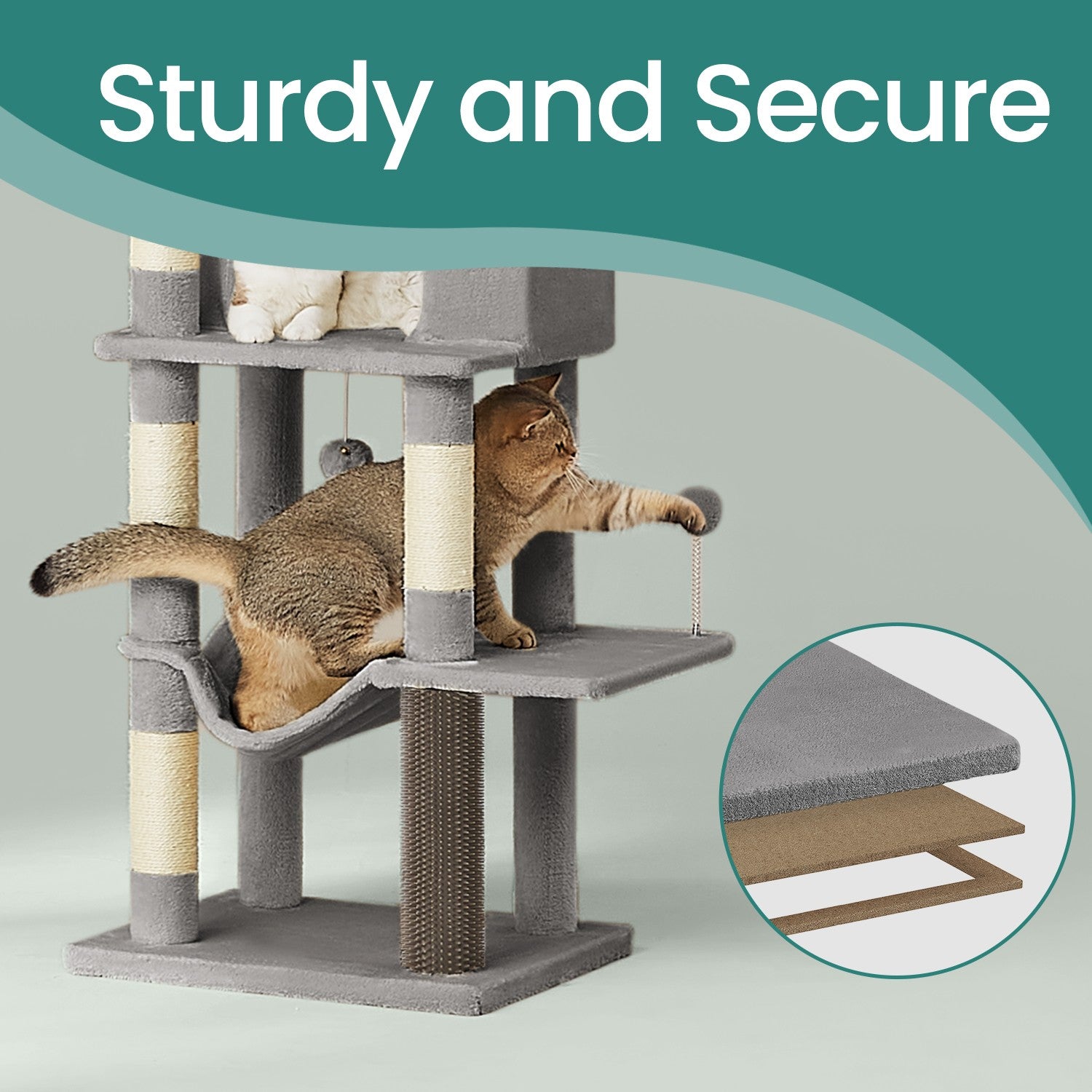Large Cat Tree - Engineered Wood - Dark Gray - Multi-Level with 2 Caves and 5 Scratching Posts