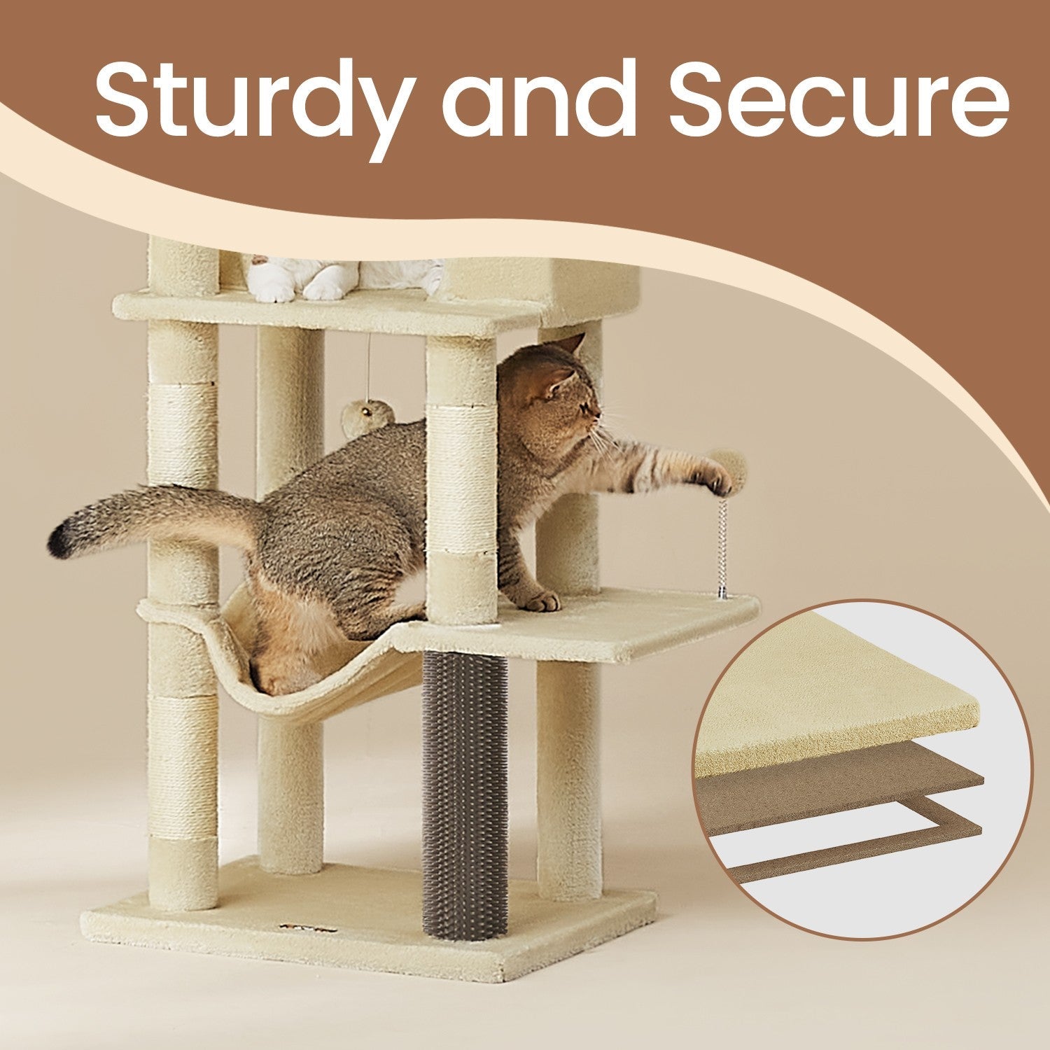 Large Cat Tree - Engineered Wood - Dark Gray - Multi-Level with 2 Caves and 5 Scratching Posts