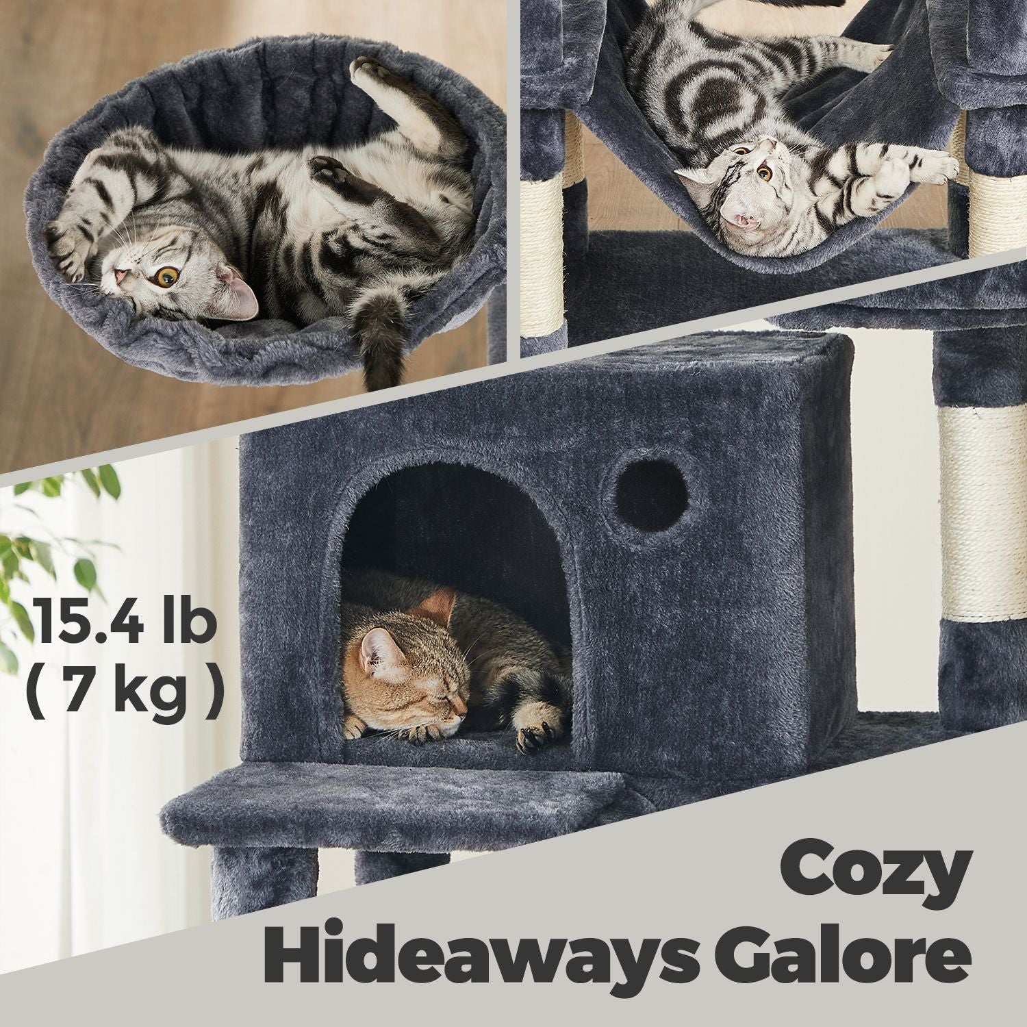 Cat Tree Tower - MDF - Dark Grey - Includes 13 Scratching Posts