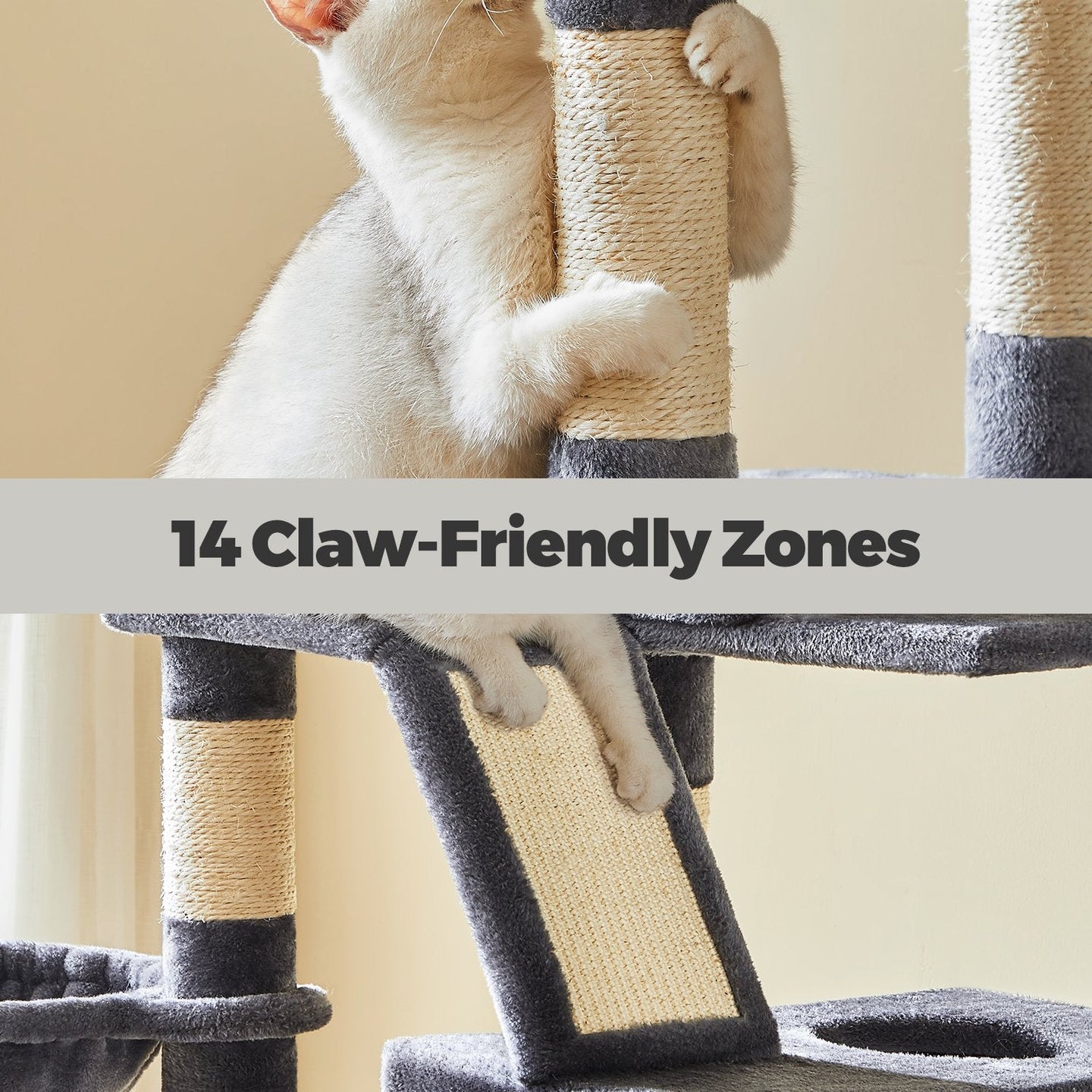 Cat Tree Tower - MDF - Dark Grey - Includes 13 Scratching Posts