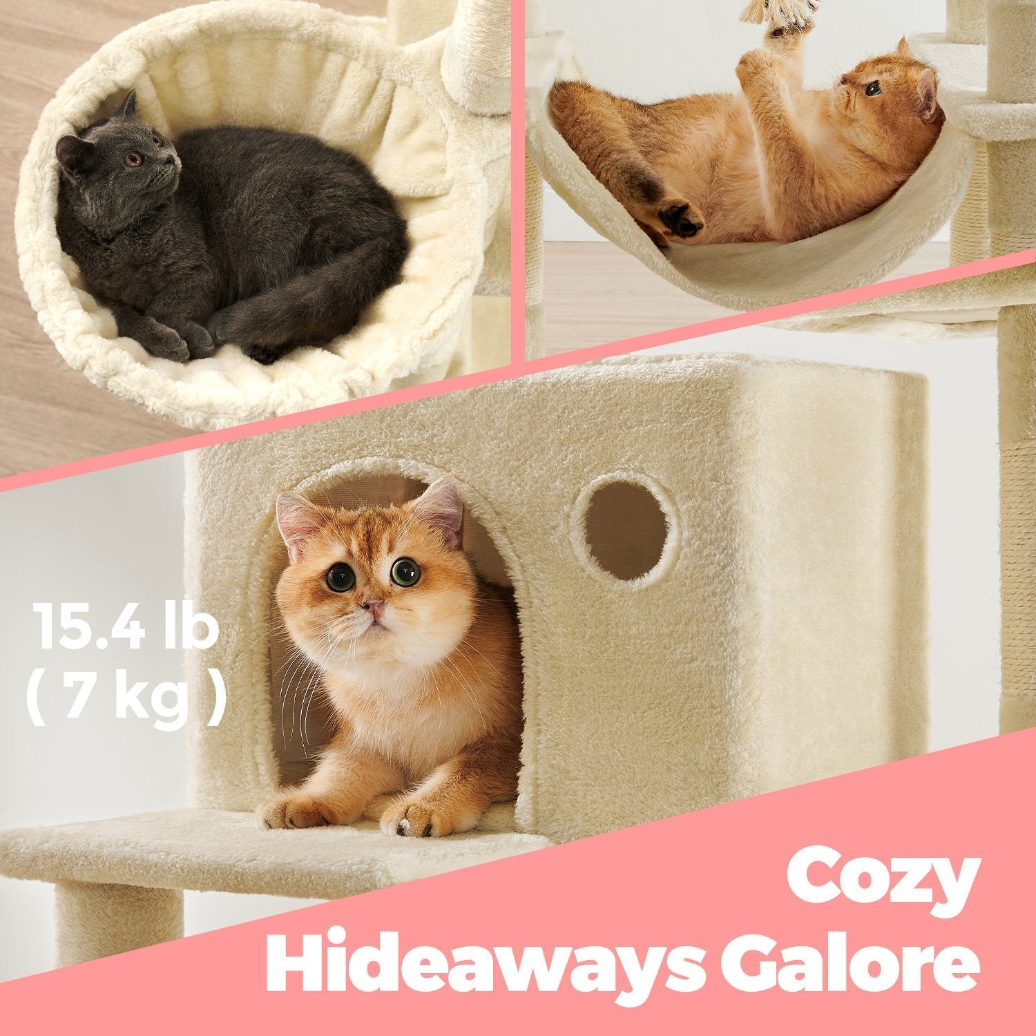 Cat Tree Tower - Engineered Wood - Beige - Large with 13 Scratching Posts