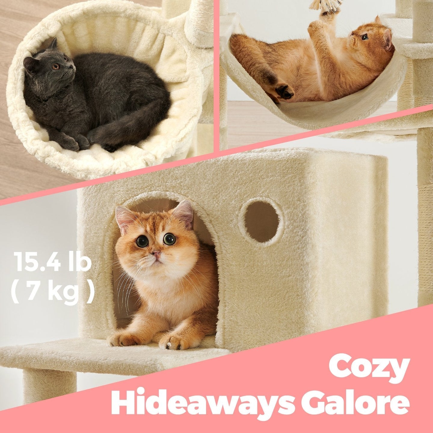 Cat Tree Tower - Engineered Wood - Beige - Large with 13 Scratching Posts