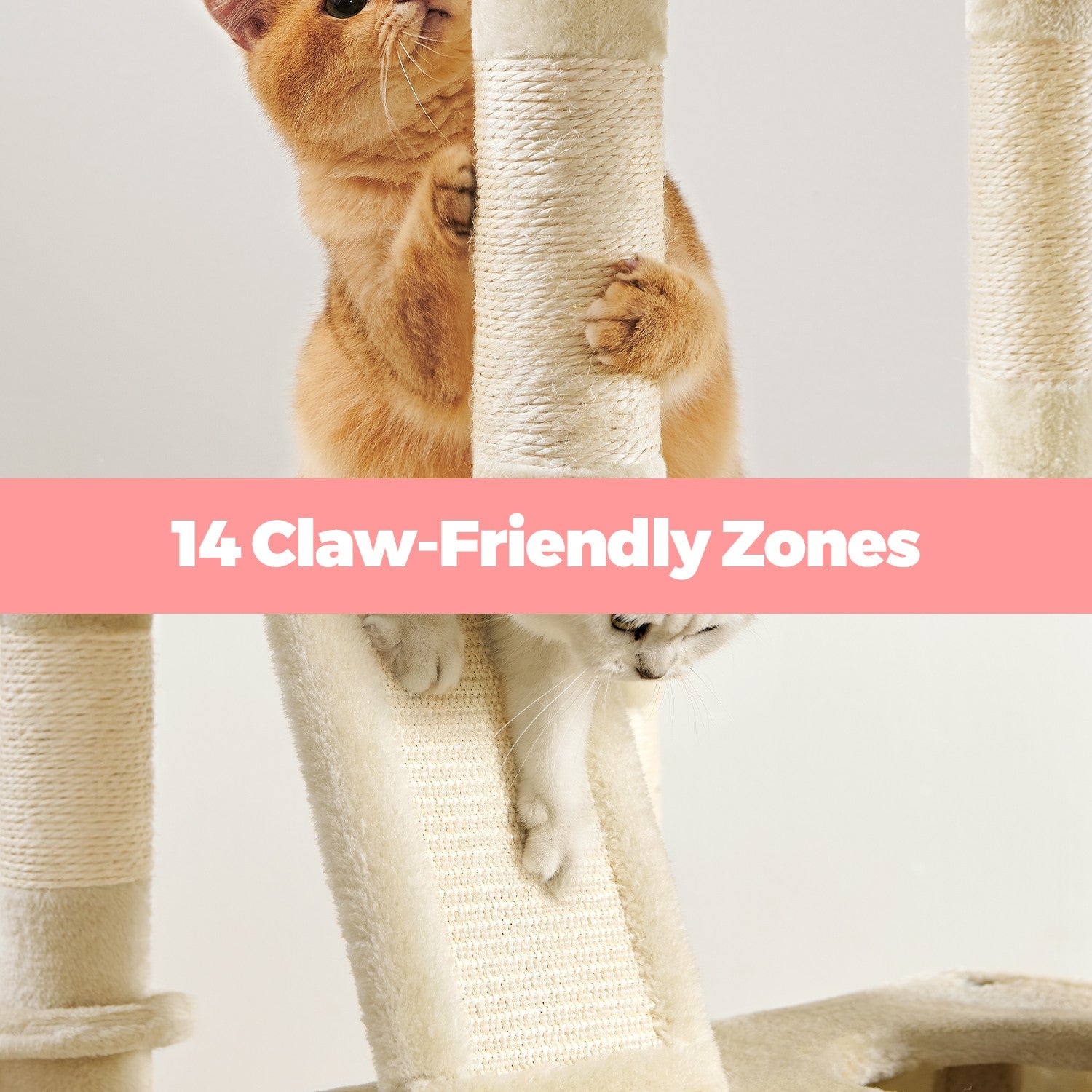 Cat Tree Tower - Engineered Wood - Beige - Large with 13 Scratching Posts