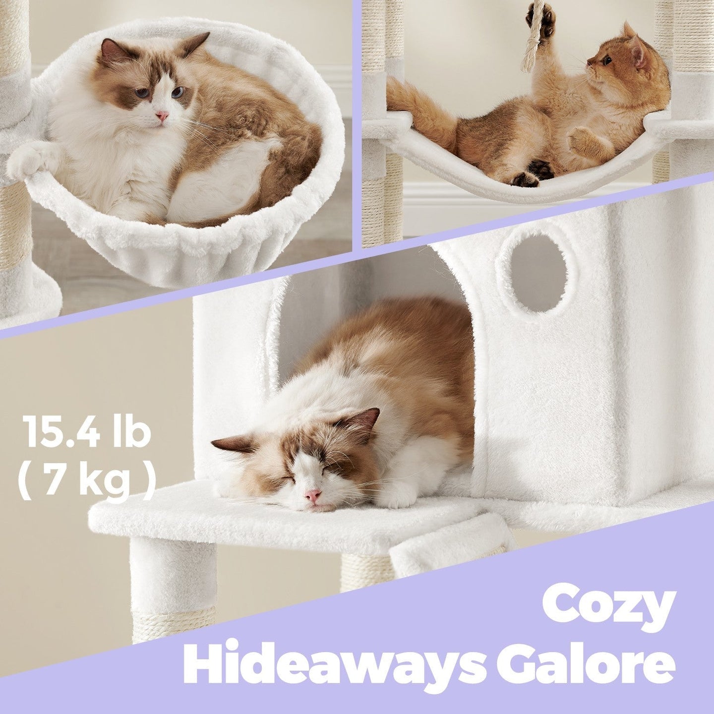 XL Cat Tree Tower - Engineered Wood - Cream White - 13 Scratching Posts