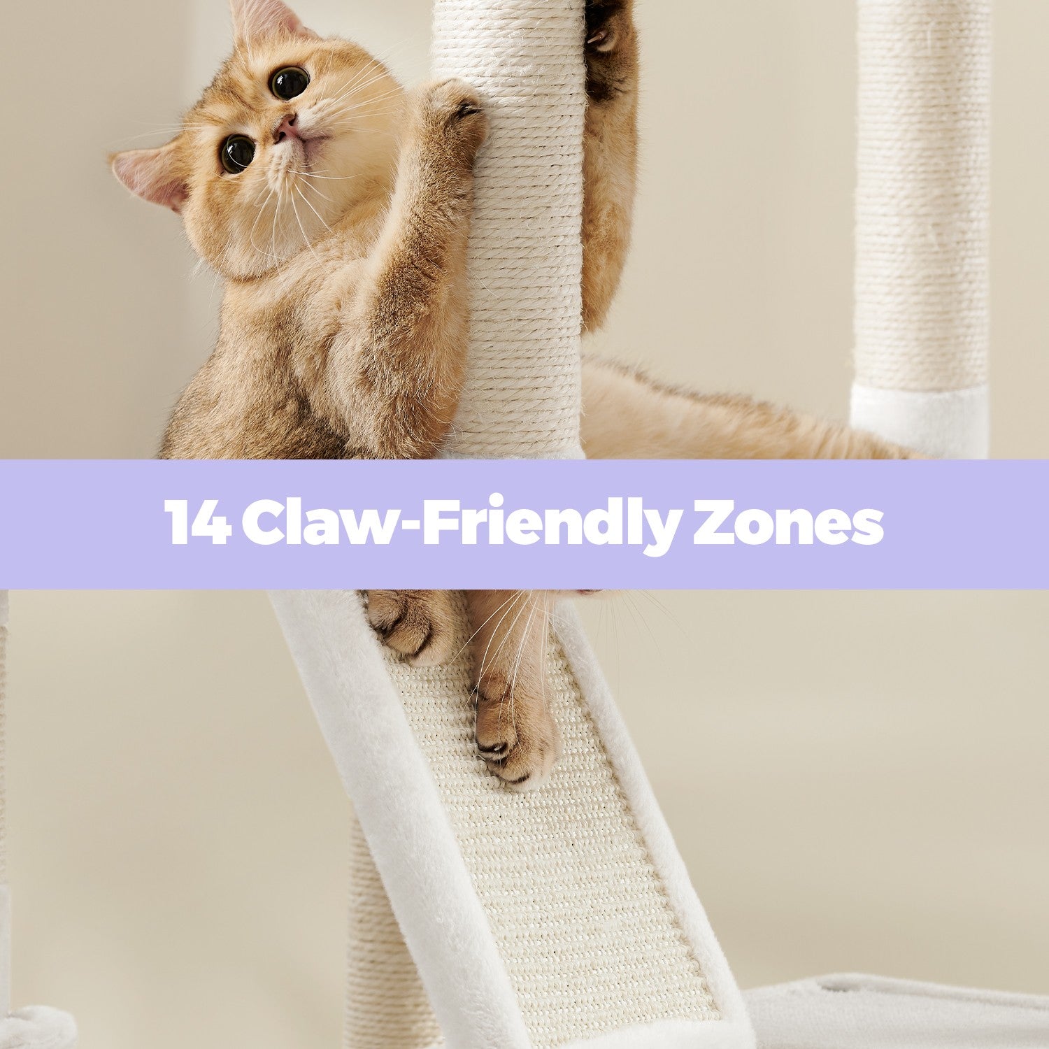 XL Cat Tree Tower - Engineered Wood - Cream White - 13 Scratching Posts