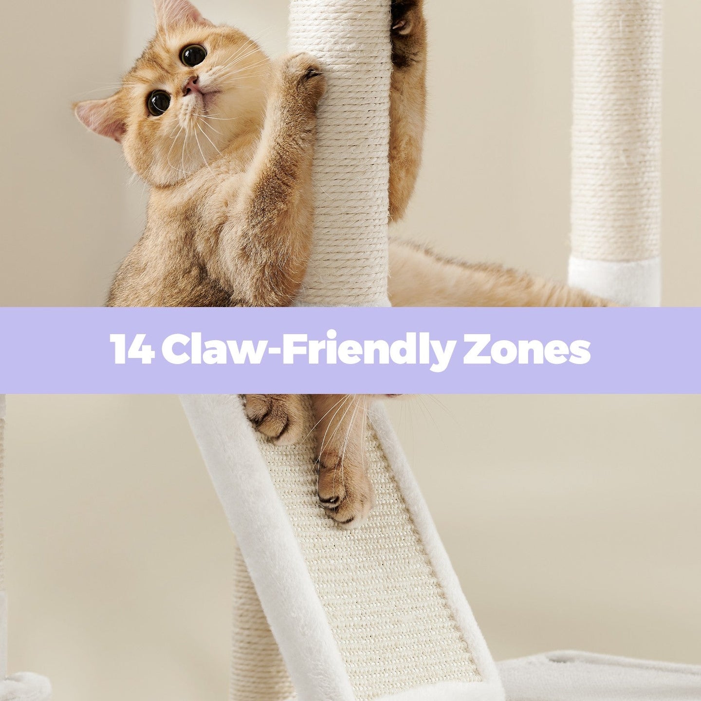 XL Cat Tree Tower - Engineered Wood - Cream White - 13 Scratching Posts