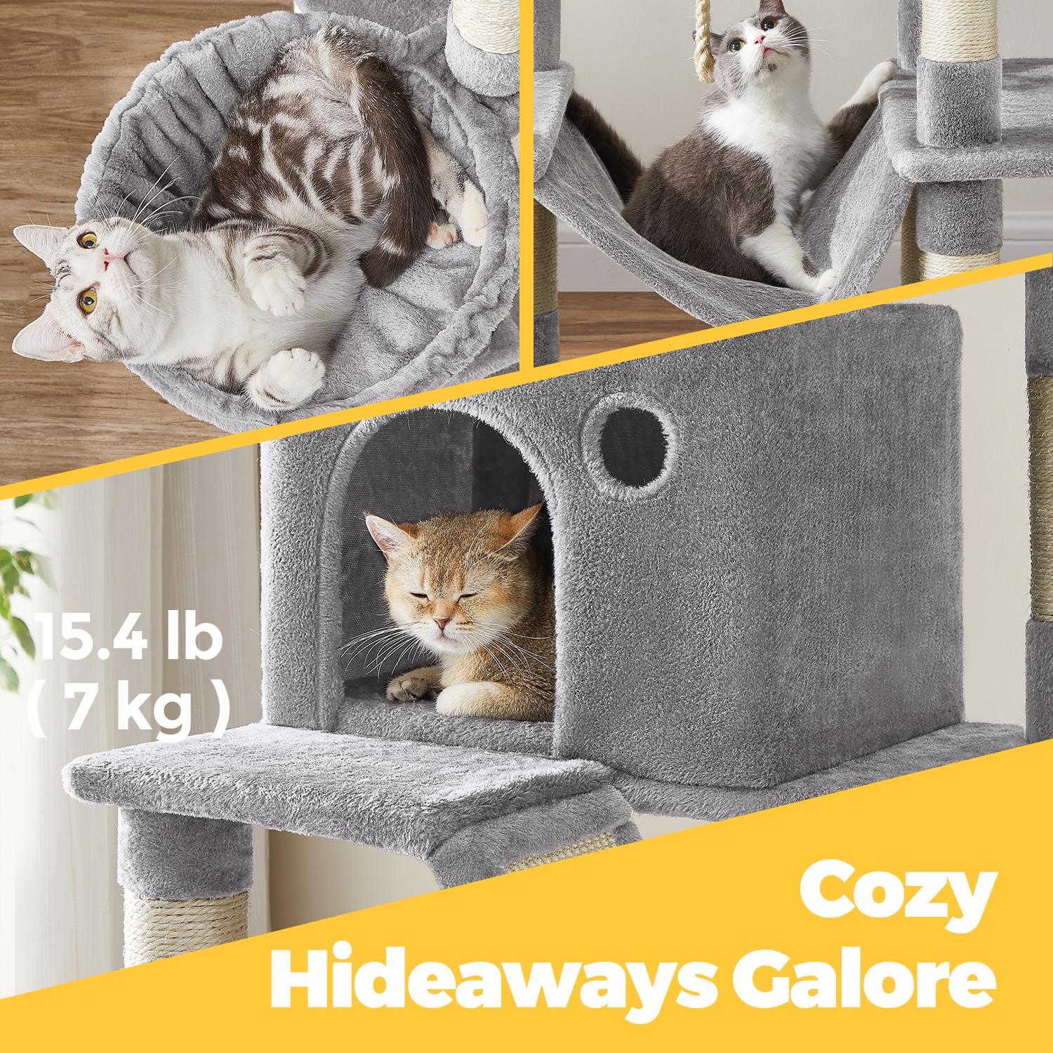 XL Cat Tree Tower - Wood - Light Grey - 13 Scratching Posts