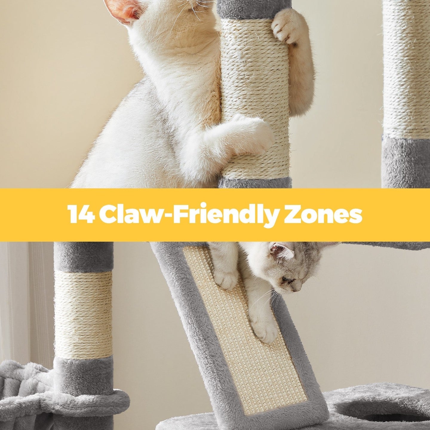 XL Cat Tree Tower - Wood - Light Grey - 13 Scratching Posts
