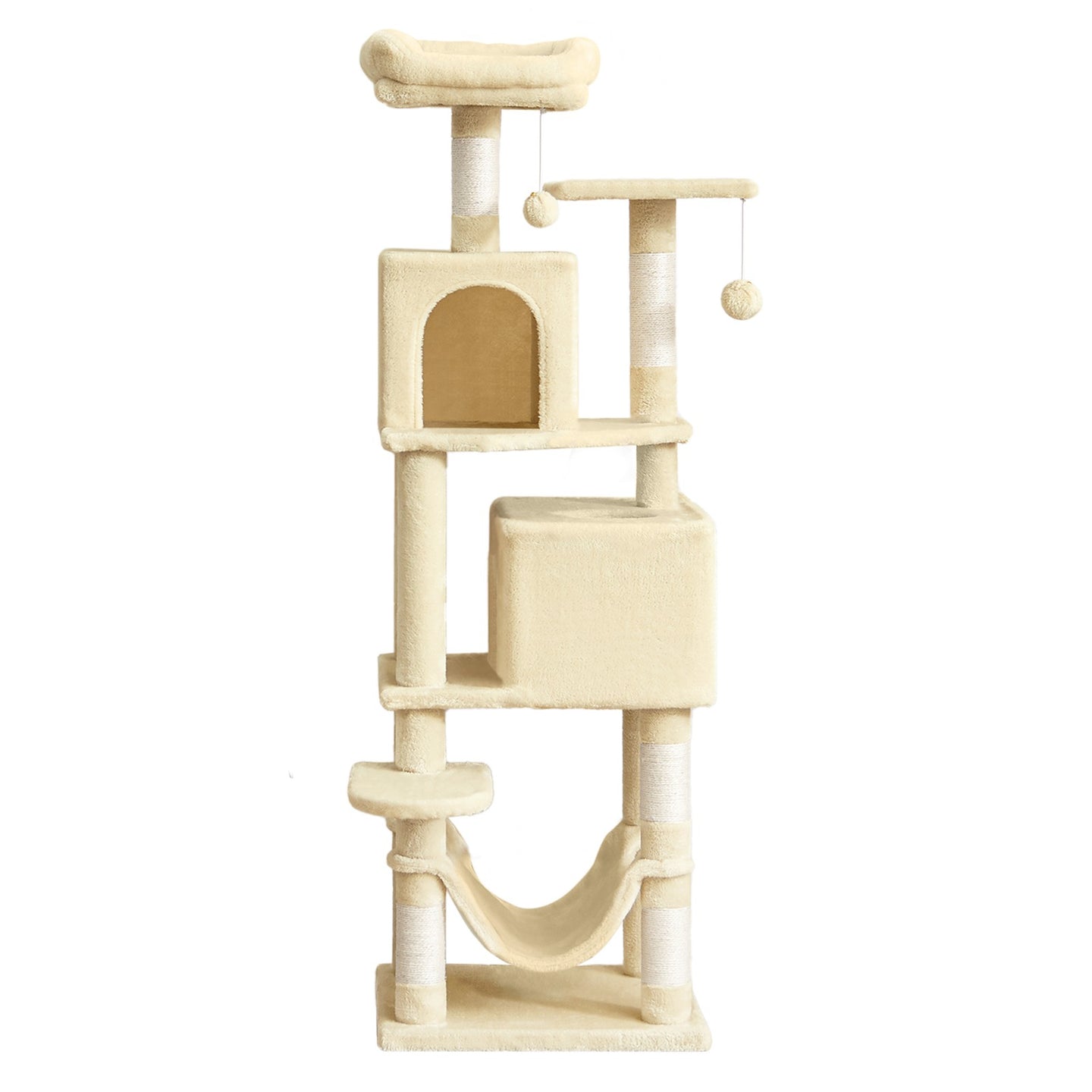 Cat Tower for Indoor Cats - Wood and Plush - Beige