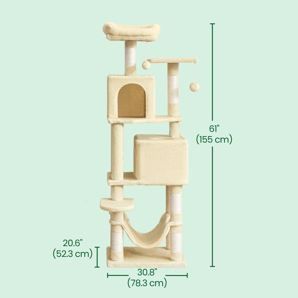 Cat Tower for Indoor Cats - Wood and Plush - Beige