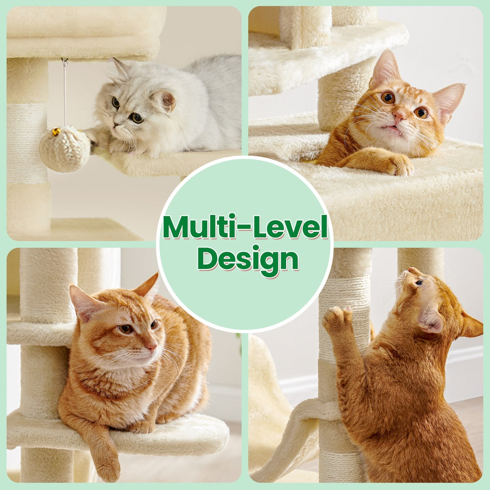 Cat Tower for Indoor Cats - Wood and Plush - Beige