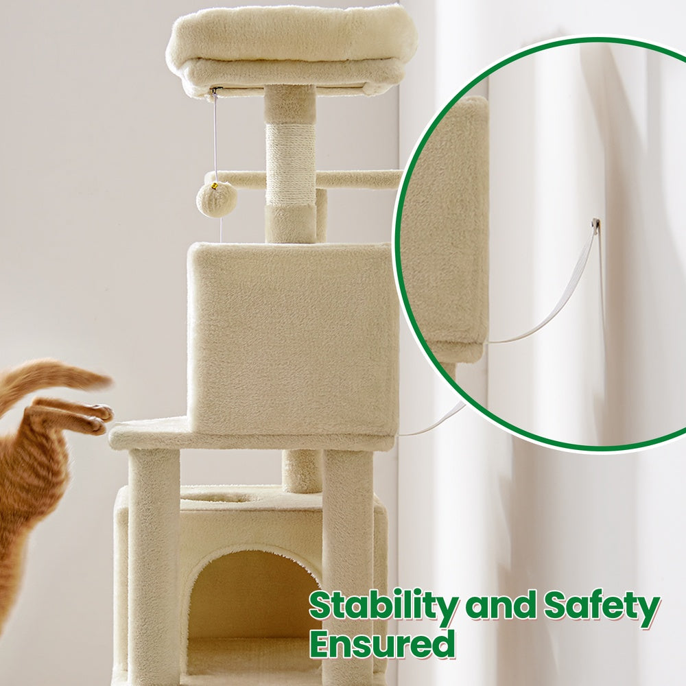 Cat Tower for Indoor Cats - Wood and Plush - Beige