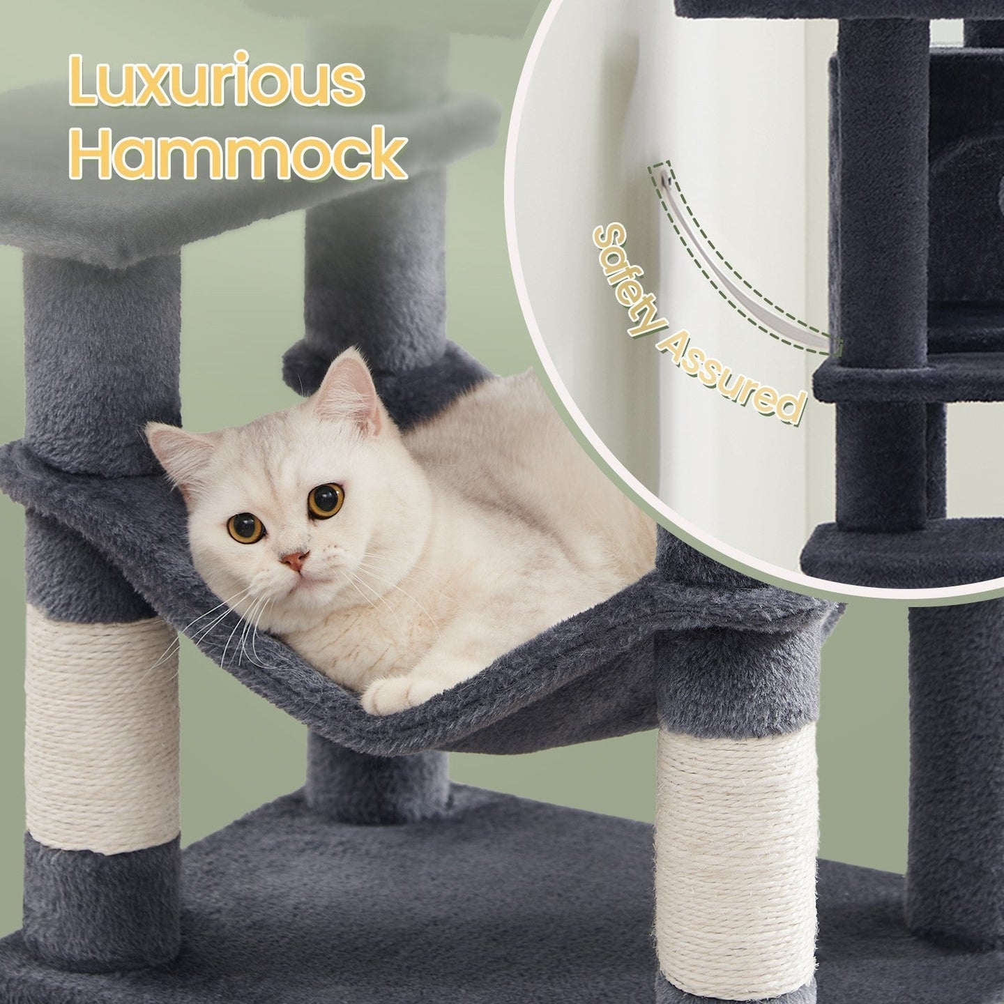 Multi-Level Cat Tree - Engineered Wood - Light Gray - Includes 4 Scratching Posts and Hammock