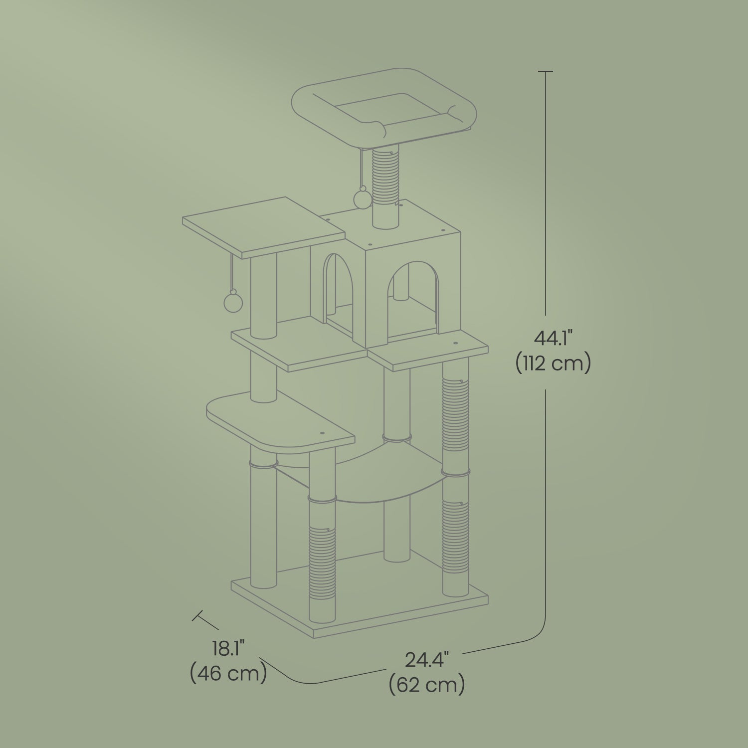 Multi-Level Cat Tree - Engineered Wood - Light Gray - Includes 4 Scratching Posts and Hammock