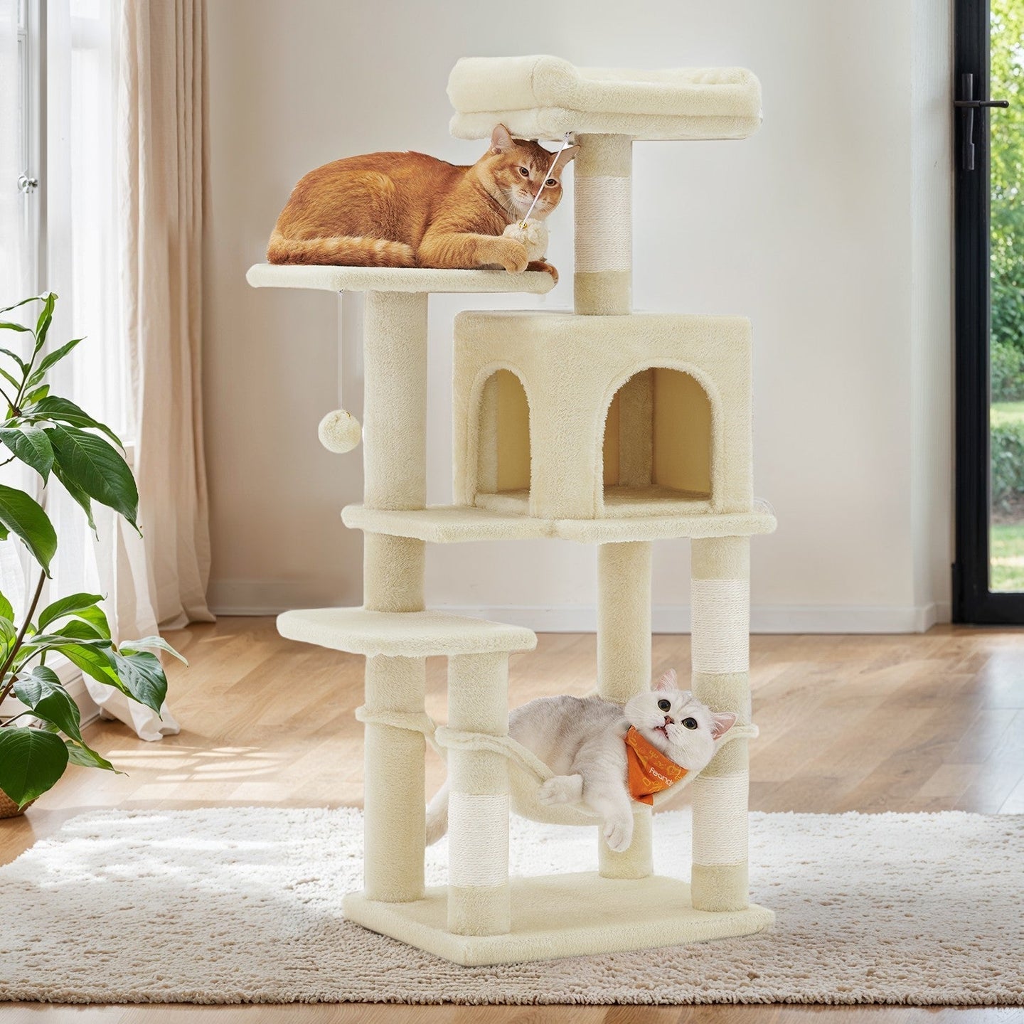 Multi-Level Cat Tree - Engineered Wood - Light Gray - Includes 4 Scratching Posts and Hammock
