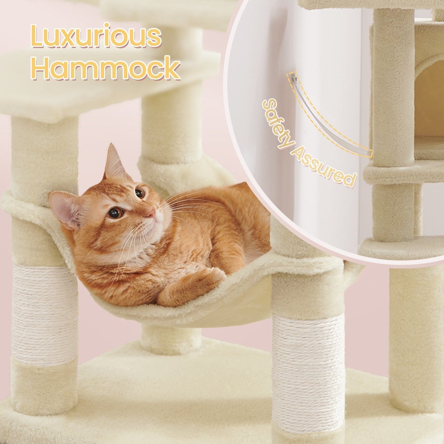 Multi-Level Cat Tree - Engineered Wood - Light Gray - Includes 4 Scratching Posts and Hammock