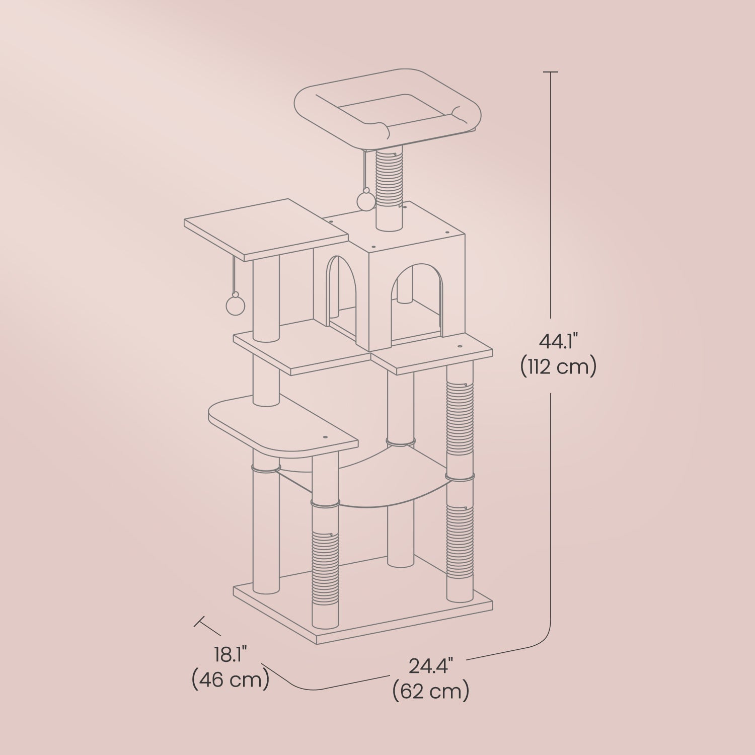 Multi-Level Cat Tree - Engineered Wood - Light Gray - Includes 4 Scratching Posts and Hammock