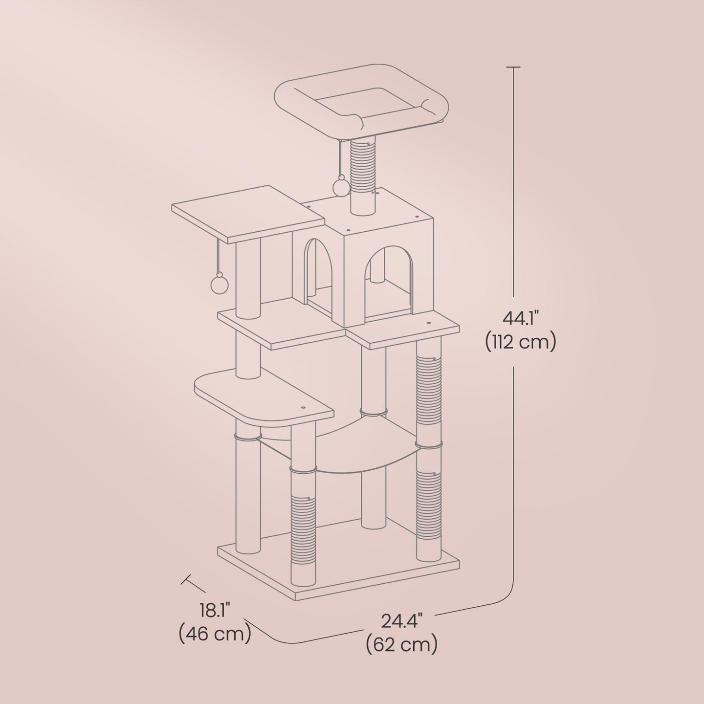 Multi-Level Cat Tree - Engineered Wood - Light Gray - Includes 4 Scratching Posts and Hammock