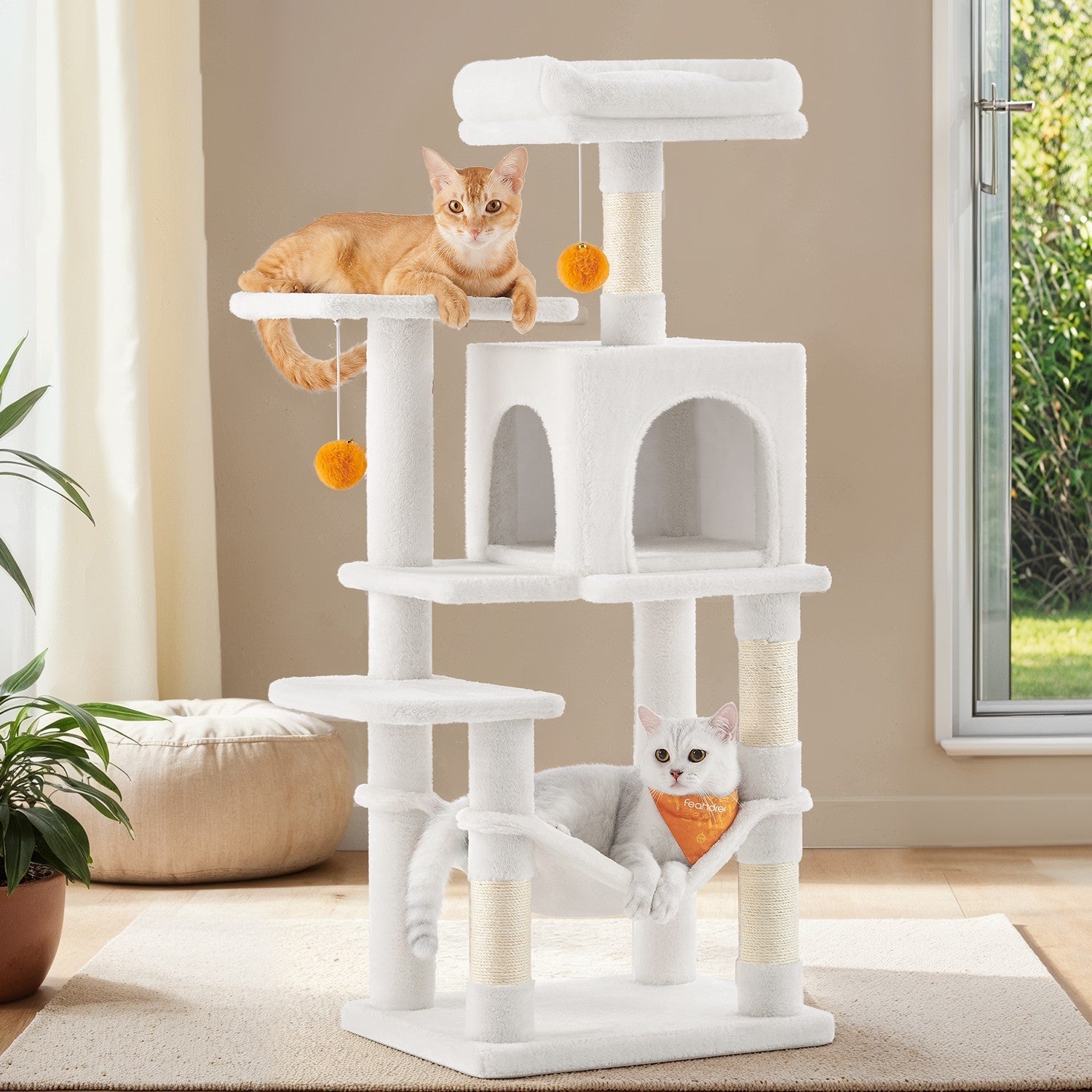 Multi-Level Cat Tree - Engineered Wood - Light Gray - Includes 4 Scratching Posts and Hammock