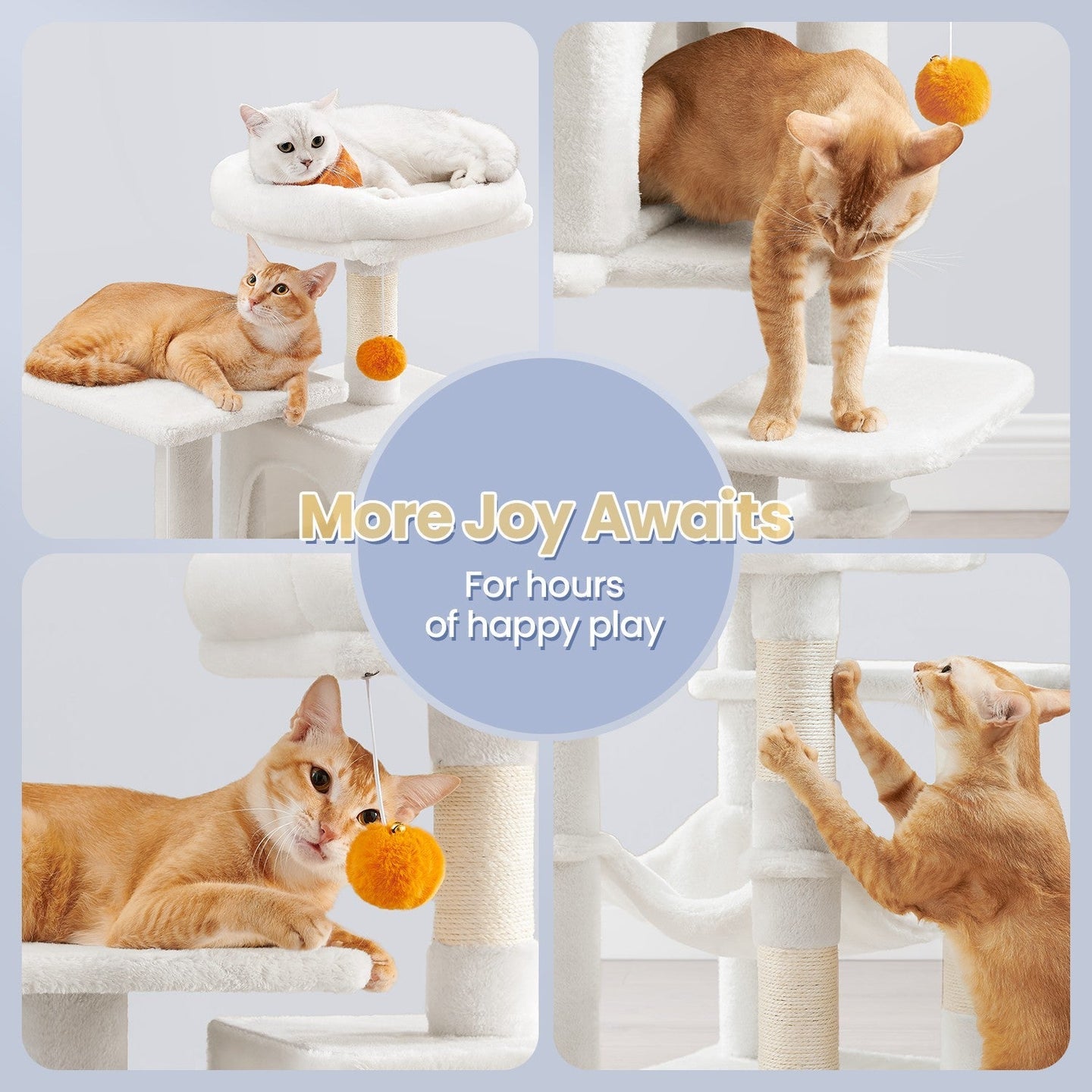 Multi-Level Cat Tree - Engineered Wood - Light Gray - Includes 4 Scratching Posts and Hammock
