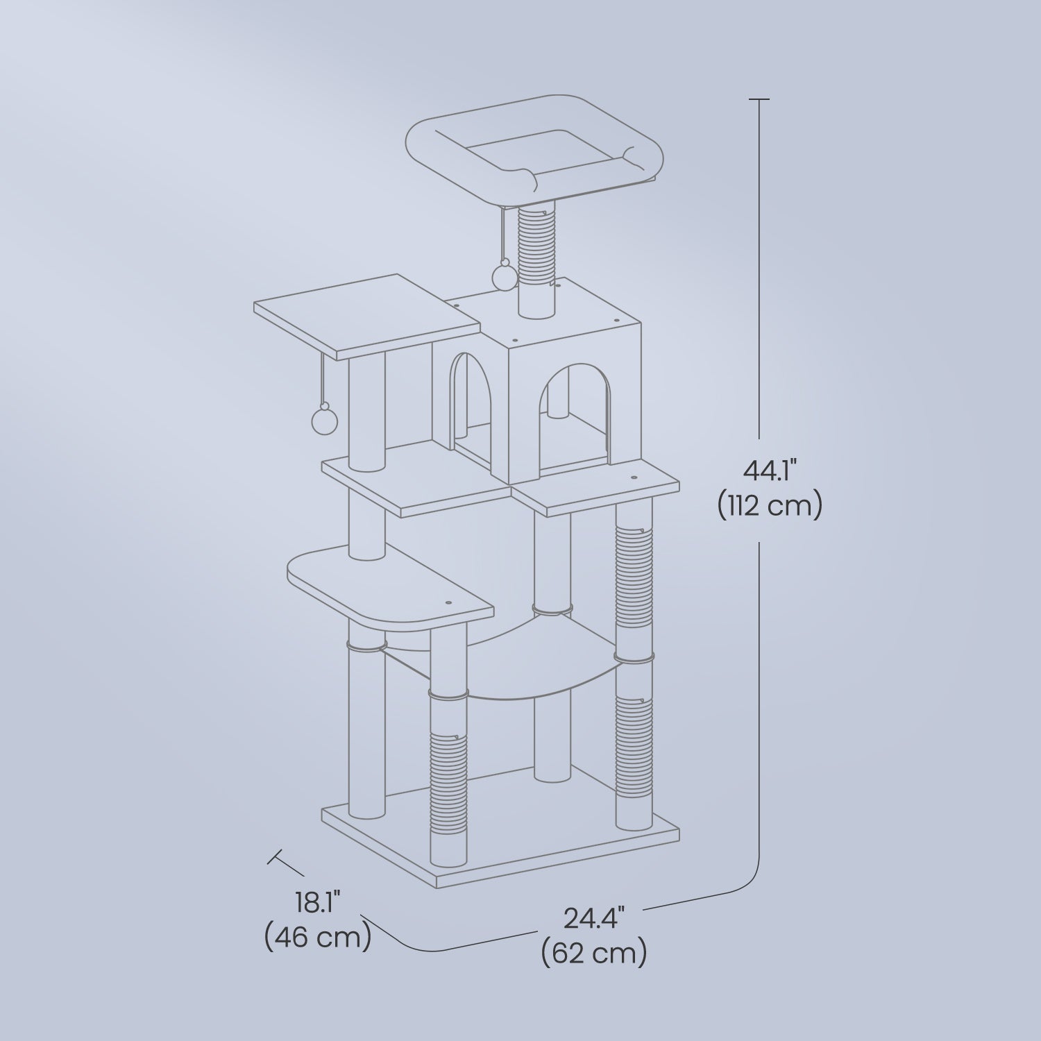 Multi-Level Cat Tree - Engineered Wood - Light Gray - Includes 4 Scratching Posts and Hammock