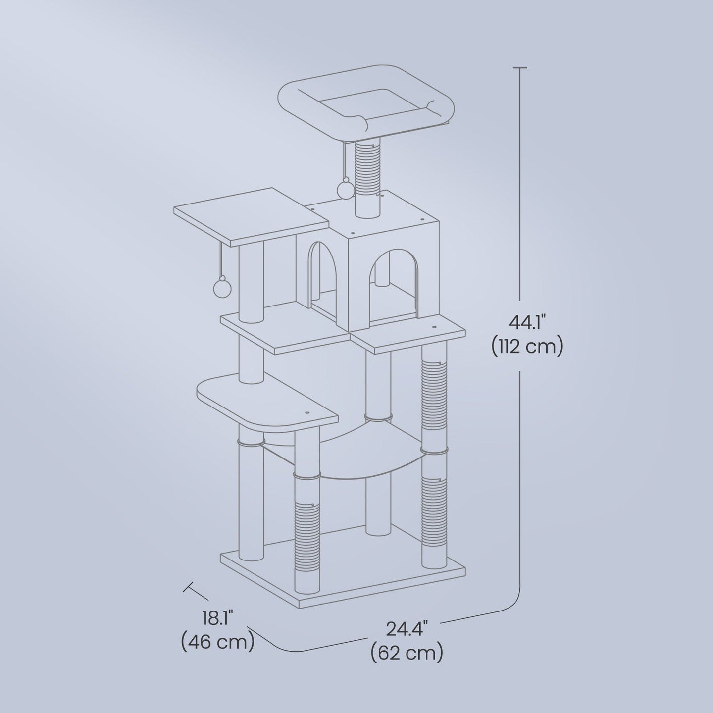 Multi-Level Cat Tree - Engineered Wood - Light Gray - Includes 4 Scratching Posts and Hammock