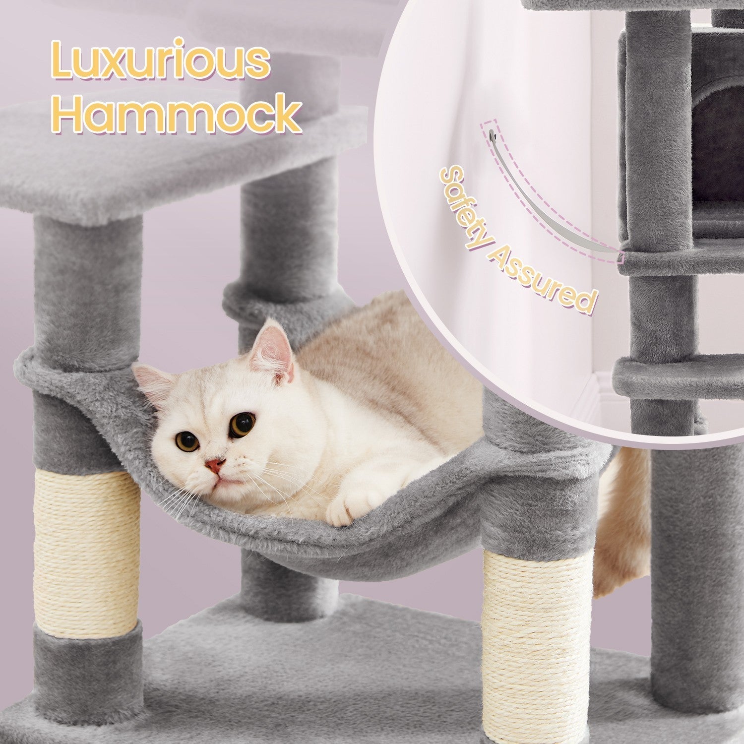 Multi-Level Cat Tree - Engineered Wood - Light Gray - Includes 4 Scratching Posts and Hammock